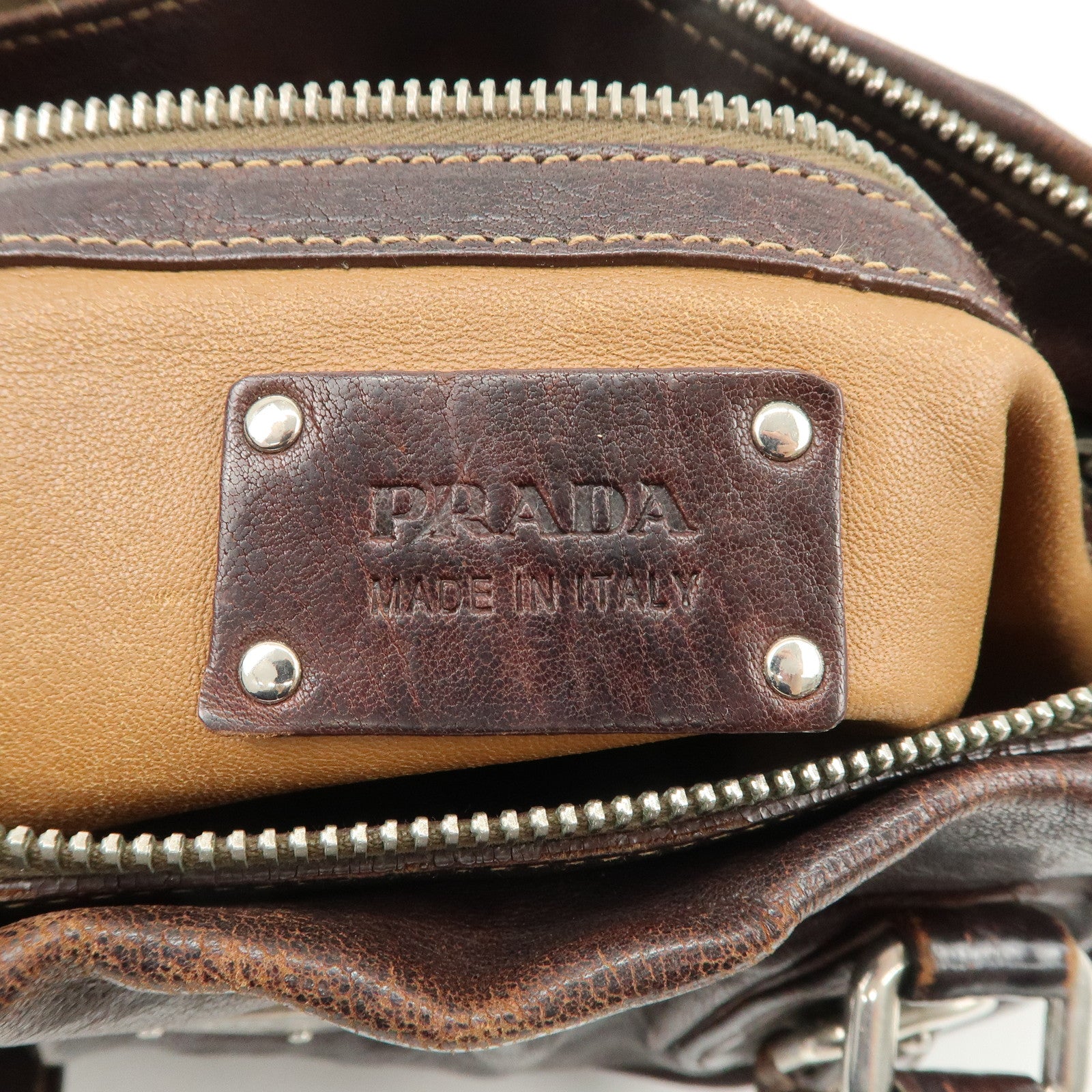 PRADA Triangle Logo Leather 2Way Bag Hand Bag Dark Brown BN1279 Used