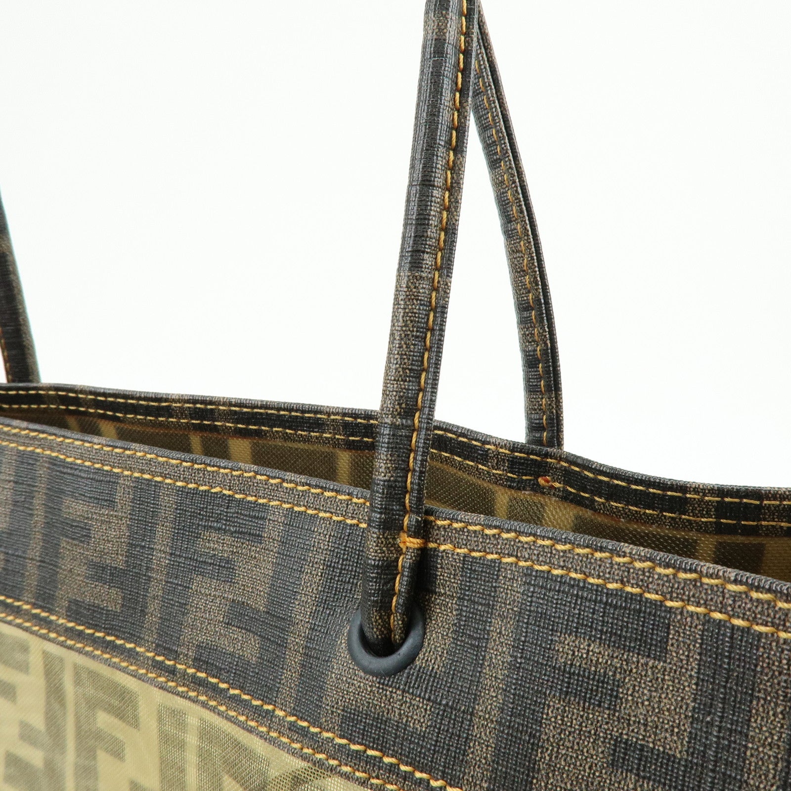 FENDI Zucca Mesh PVC Coated Tote Bag Shoulder Bag Brown 8BH184