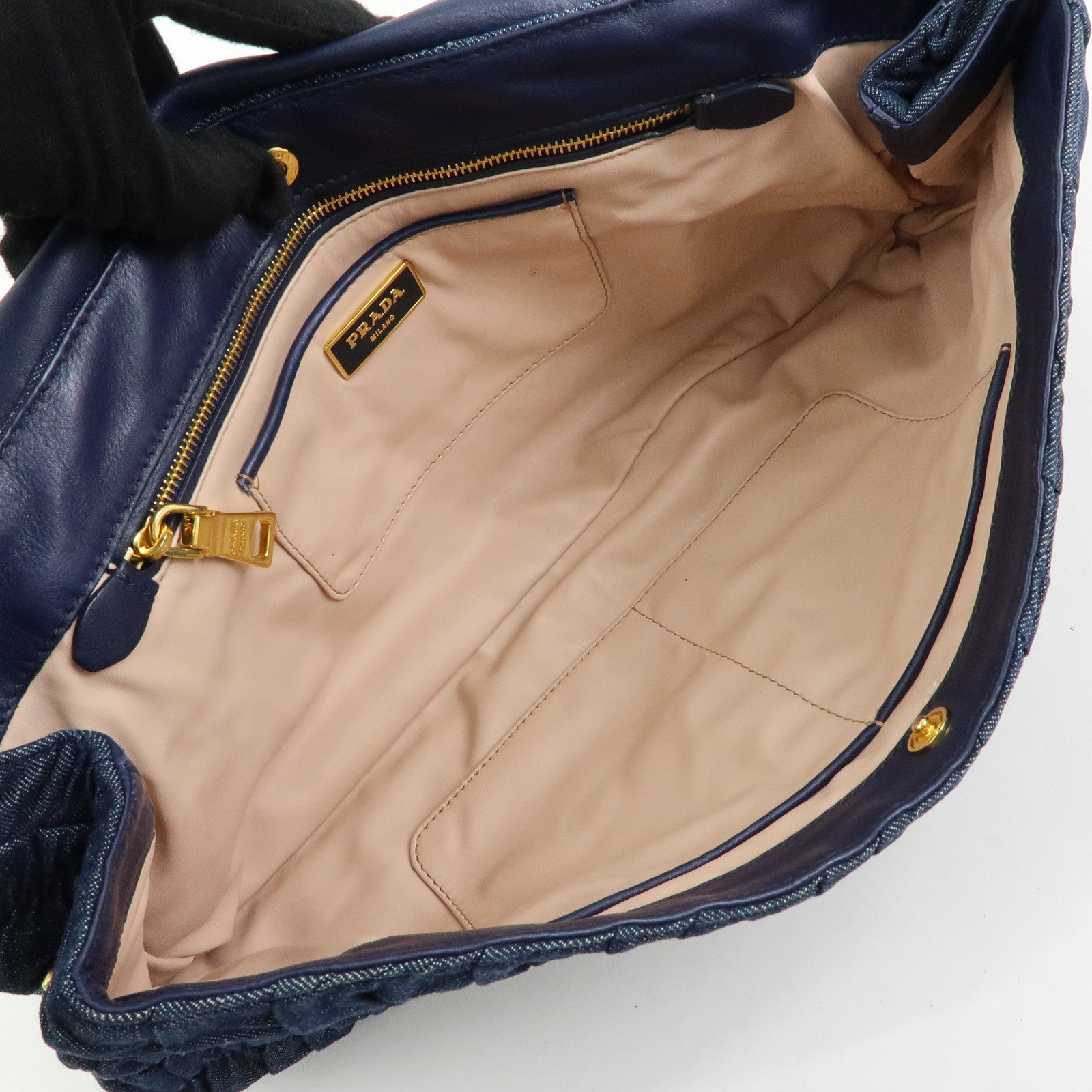 PRADA Triangle Logo Denim Clutch Bag Pouch Blue Brown