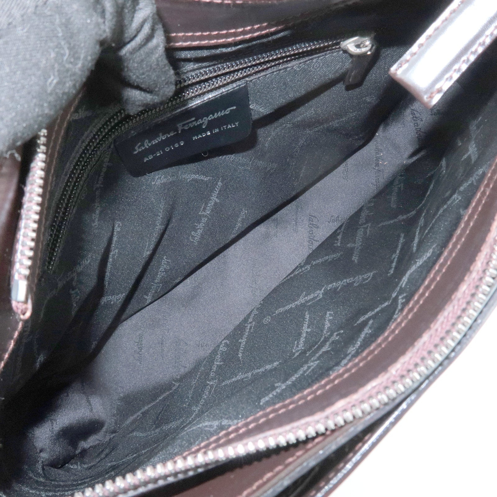 Ferragamo Gancini Leather Shoulder Bag Hand Bag Dark Brown Used