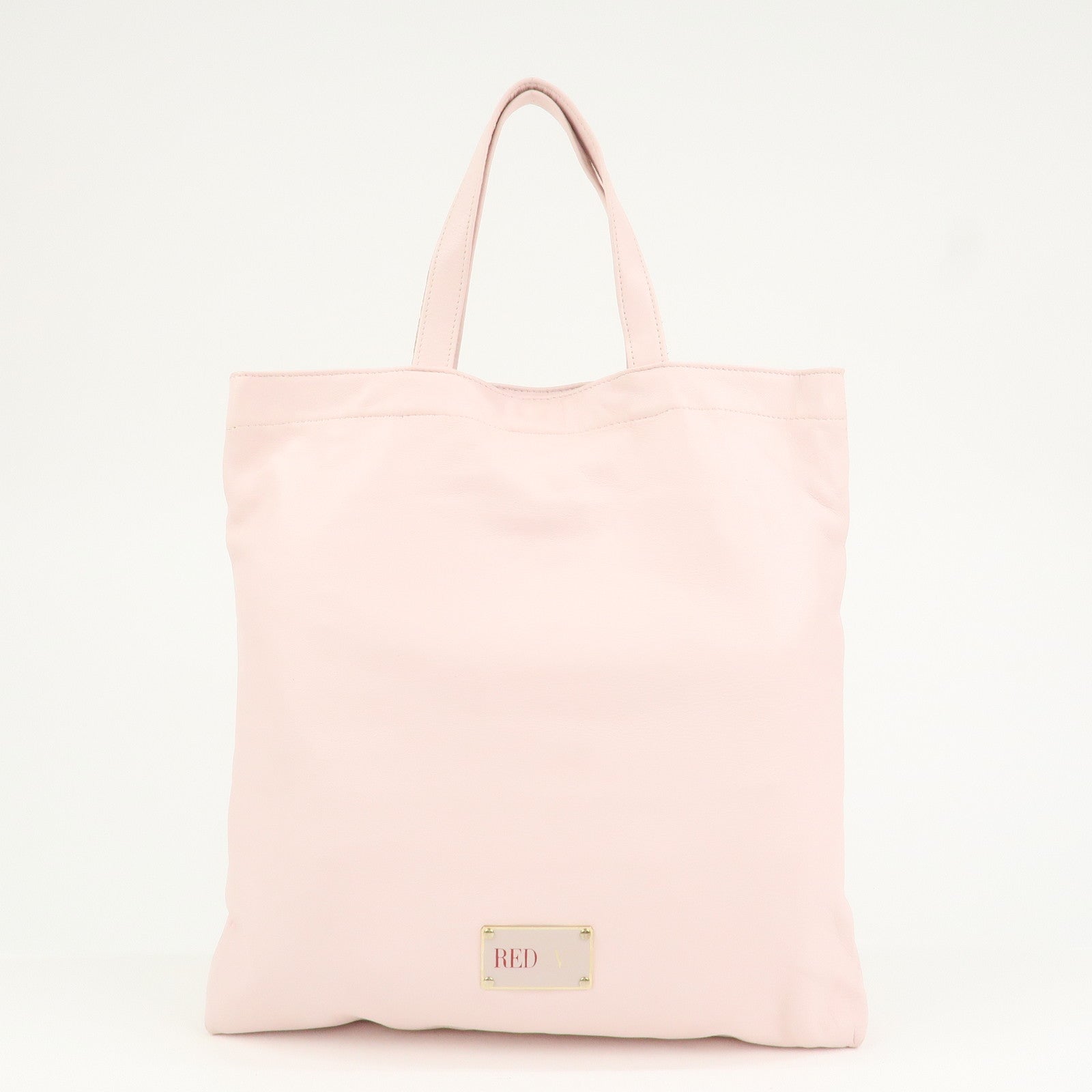VALENTINO Leather Ribbon Motif Tote Bag Hand Bag Shoulder Bag Pink