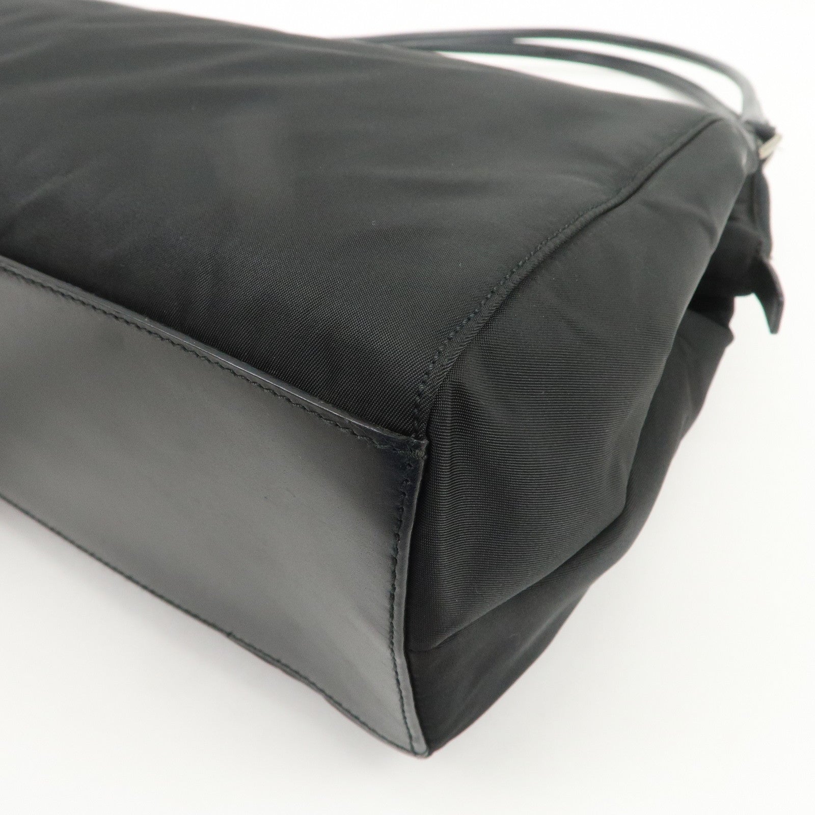 PRADA Triangle Logo Nylon Leather Shoulder Bag Hand Bag Black