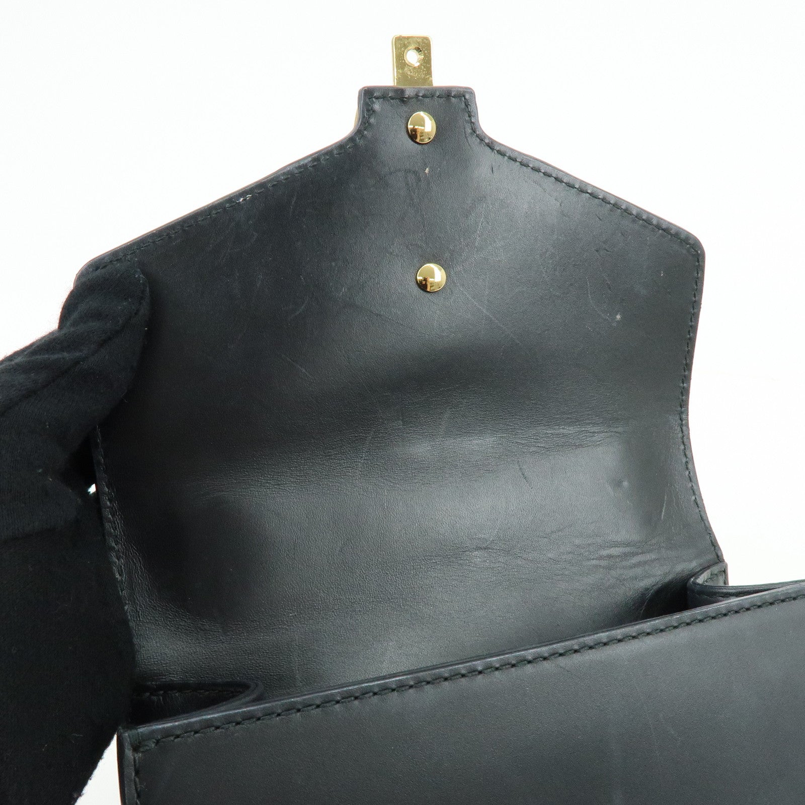 GUCCI Sylvie Sherry Leather Chain Shoulder Bag Black 431666