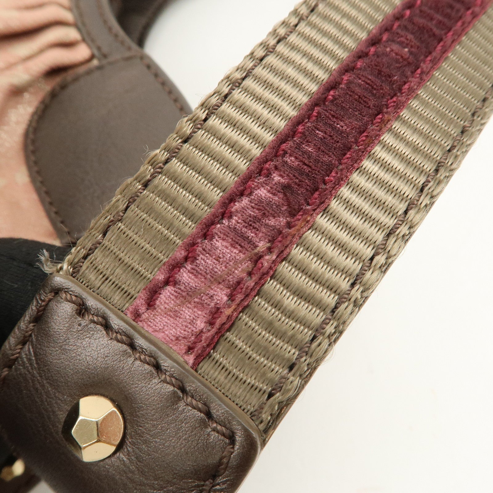 CELINE Macadam Canvas Leather Nylon Velour Shoulder Bag Pink Brown