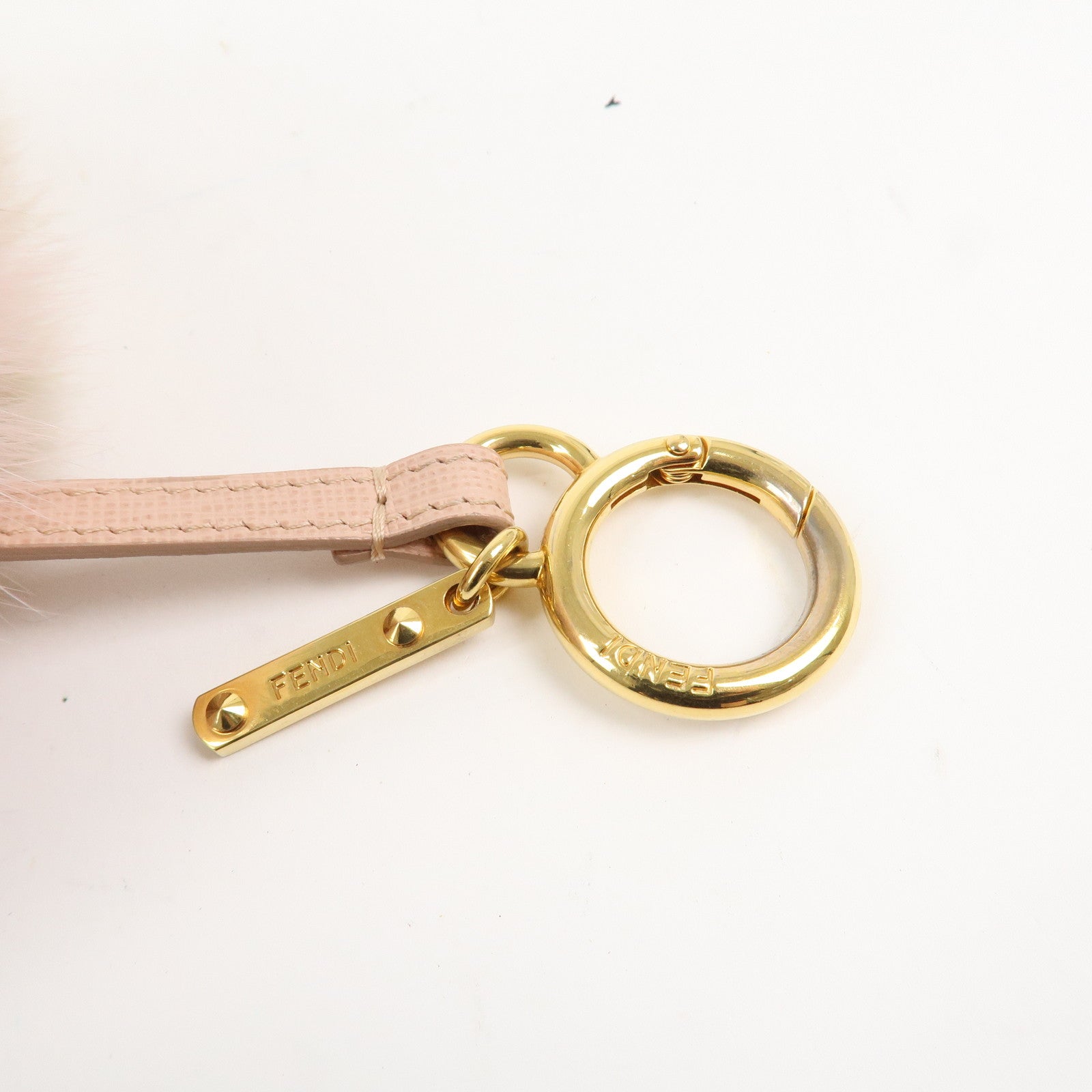 FENDI Pompom Fur Bag Charm Key Ring Brown Pink A7R259