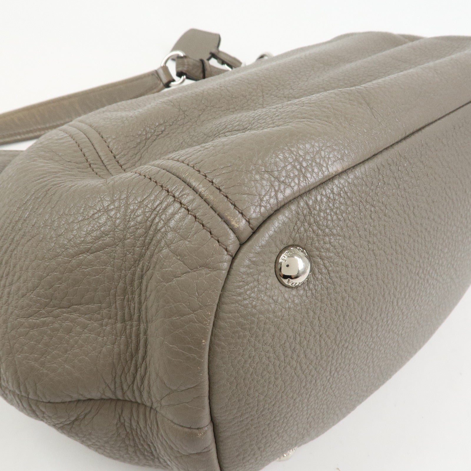 PRADA Leather Shoulder Bag Hand Bag Gray BR5096