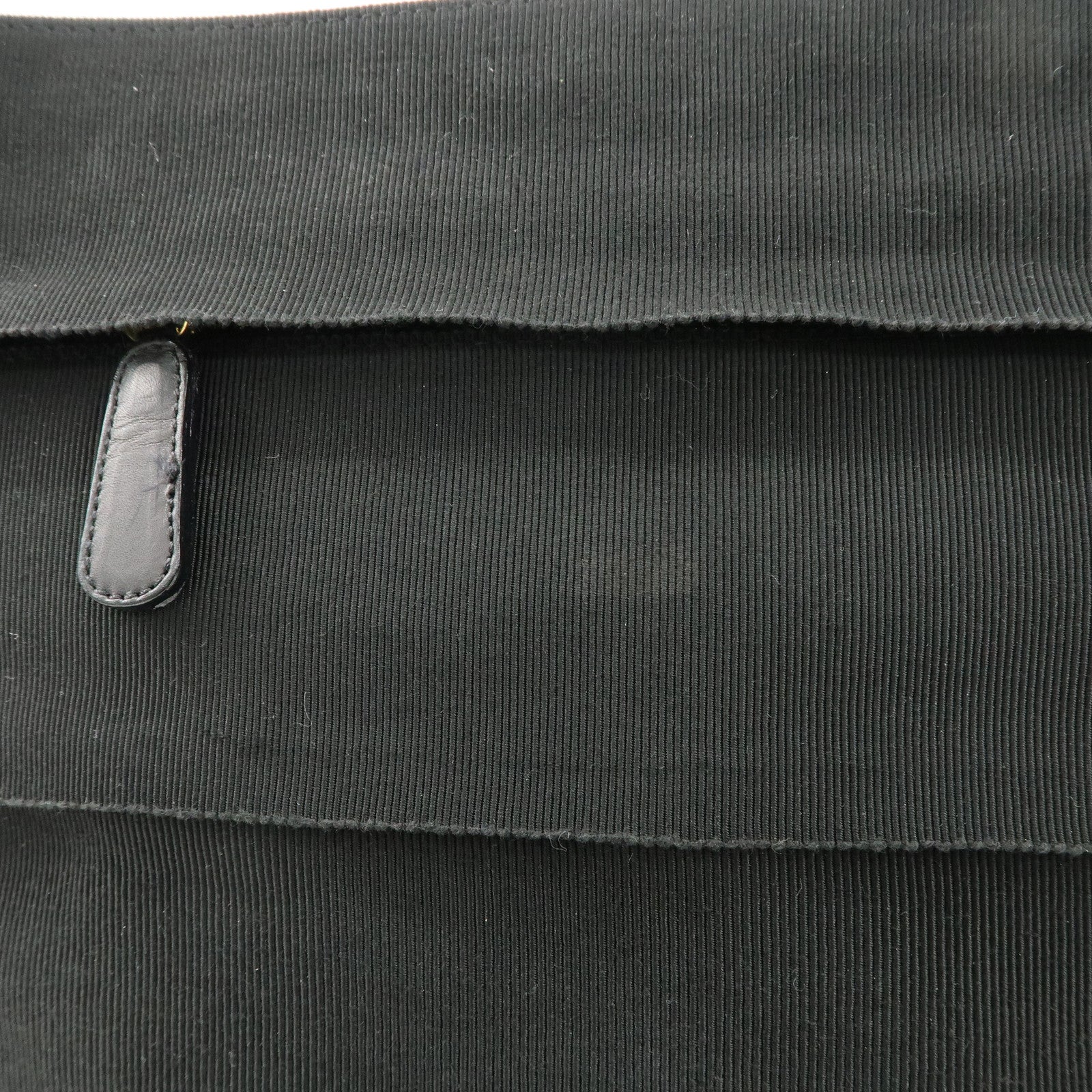 Ferragamo Leather Canvas Chain Tote Bag Hand Bag Black Gold Hardware Used