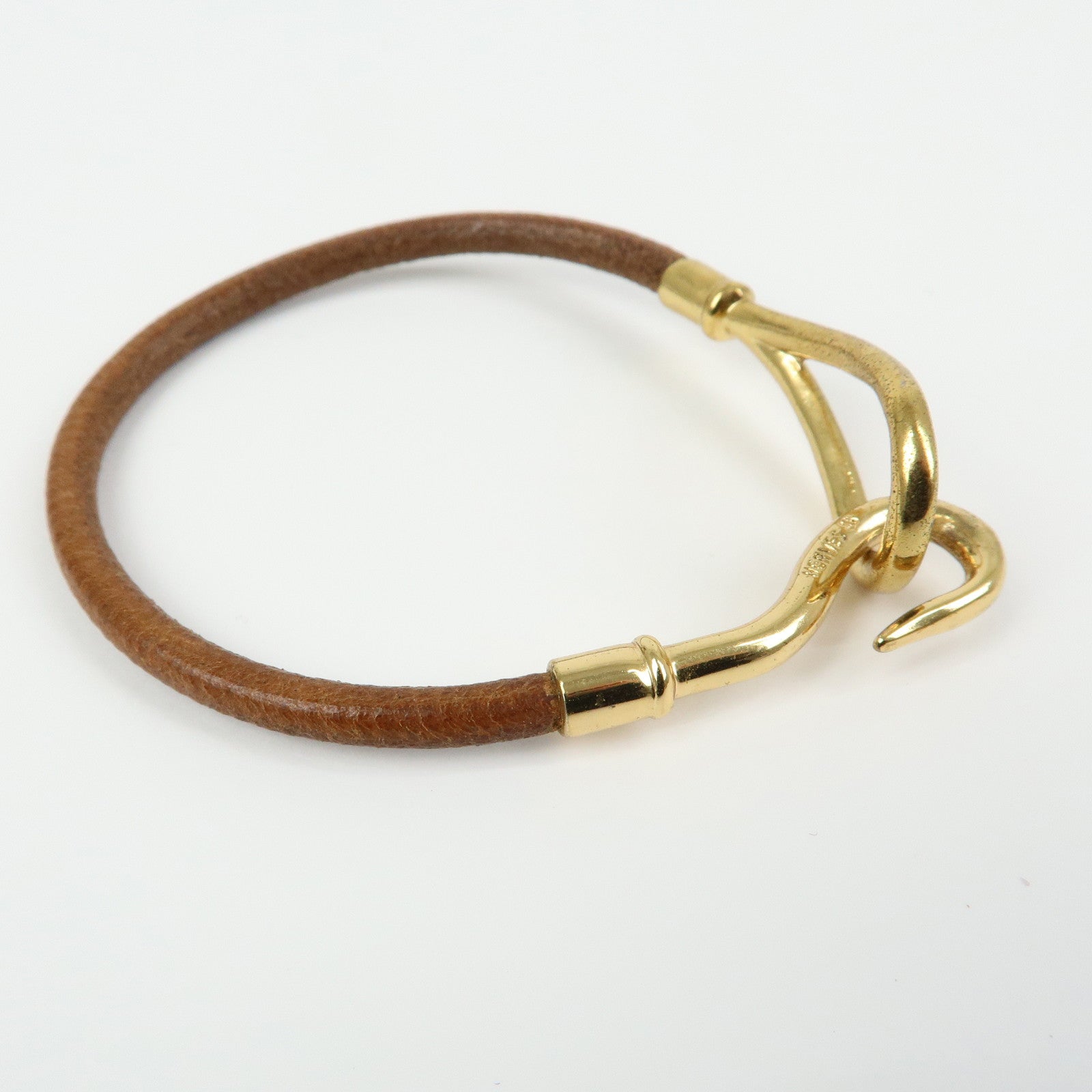 HERMES Jumbo Choker Leather Metal Bracelet Brown Gold