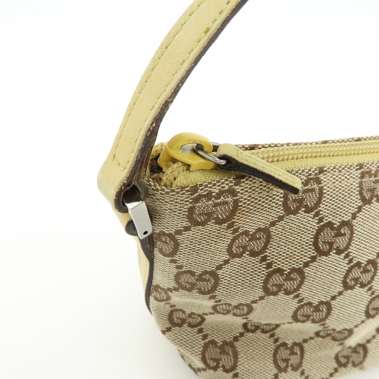 GUCCI Boat Bag GG Canvas Leather Accessory Pouch Beige Yellow 07198