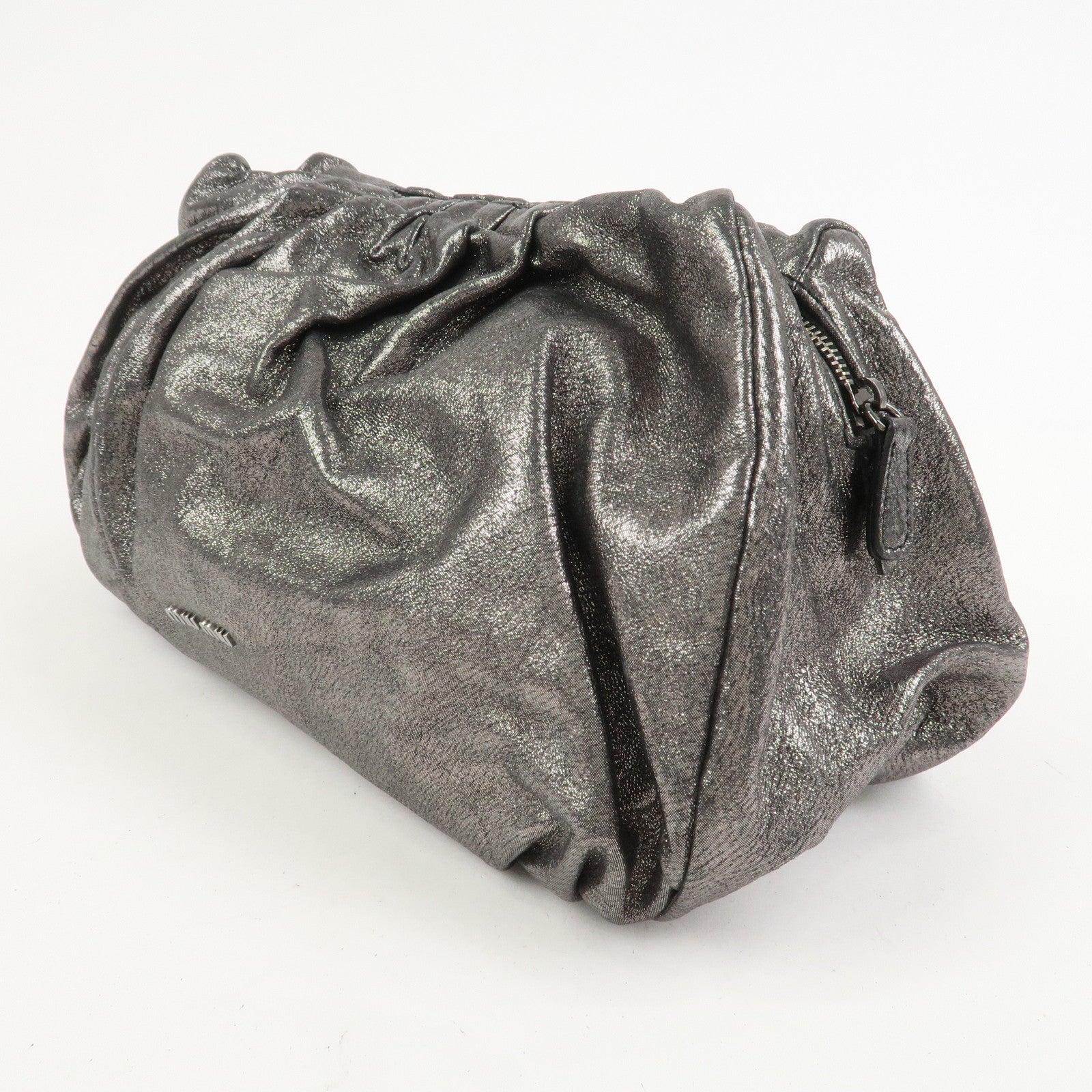 MIU MIU Logo Leather Clutch Bag Accessory Pouch Metallic Gray
