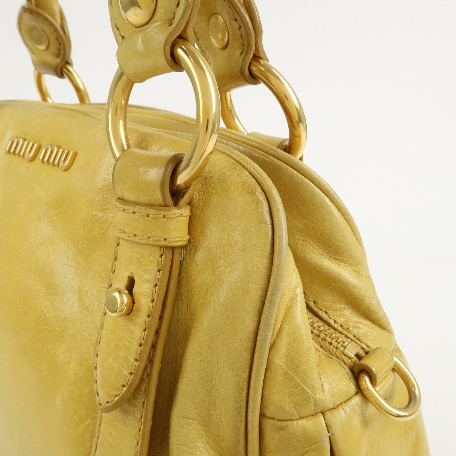 MIU MIU Logo Leather 2Way Bag Hand Bag Yellow