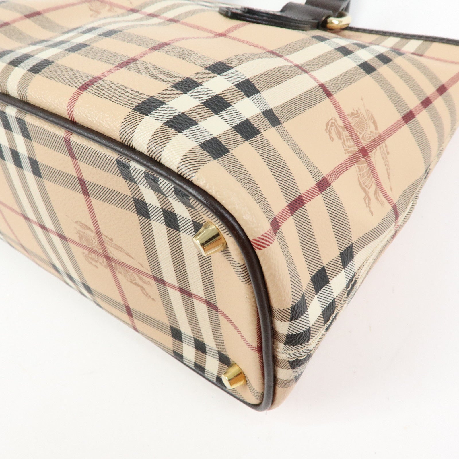 BURBERRY PVC Leather Nova Plaid Tote Bag Shoulder Bag Beige Brown