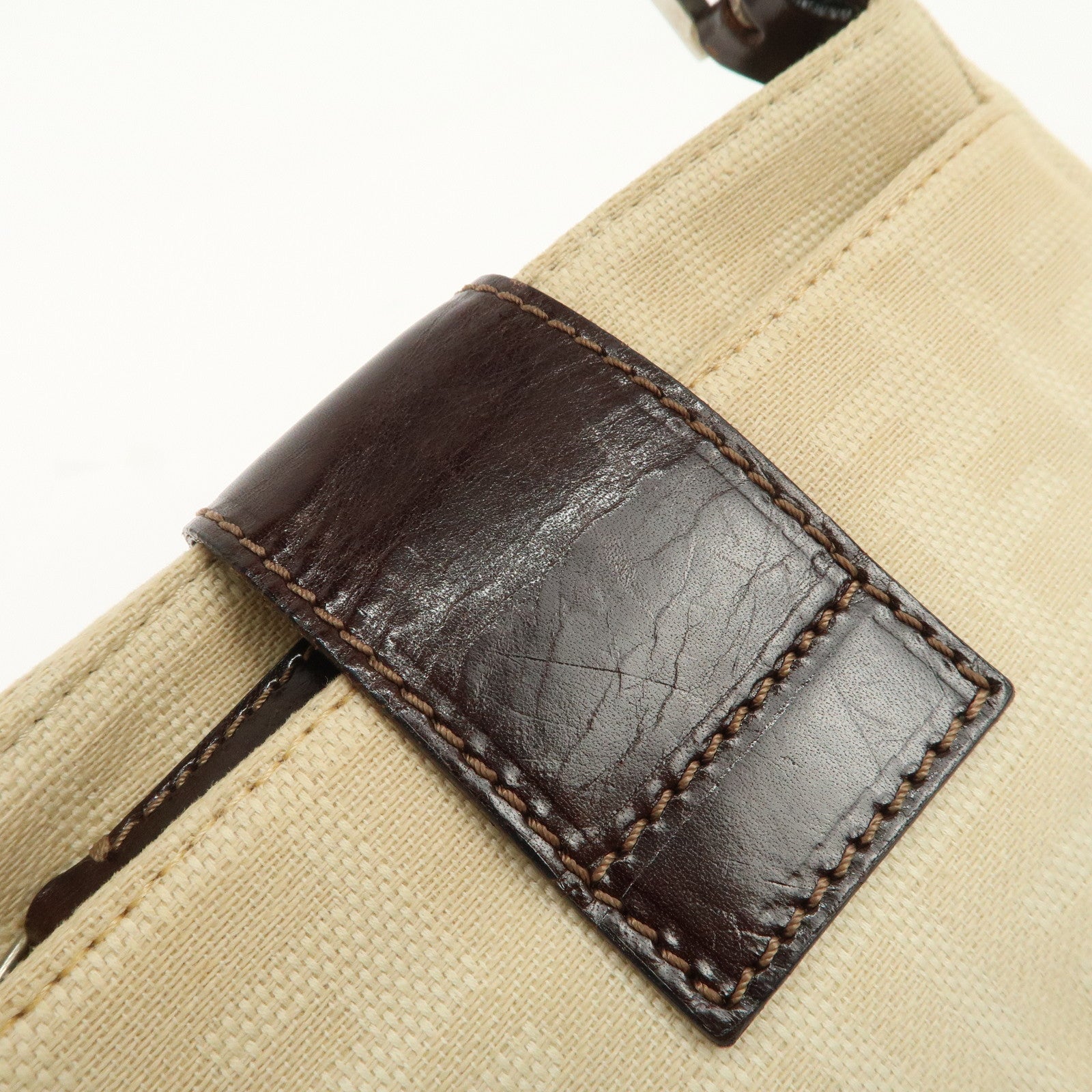 FENDI Zucca Canvas Leather Shoulder Bag Beige Brown 26723