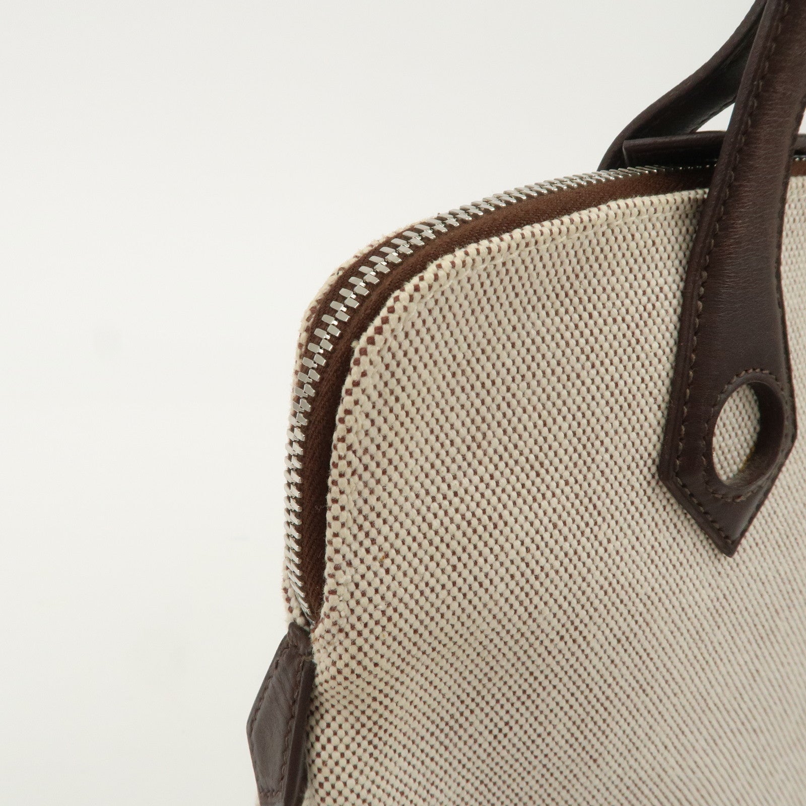 HERMES Leather Toile Ash Sac Eve MM J Engraved Hand Bag Natural