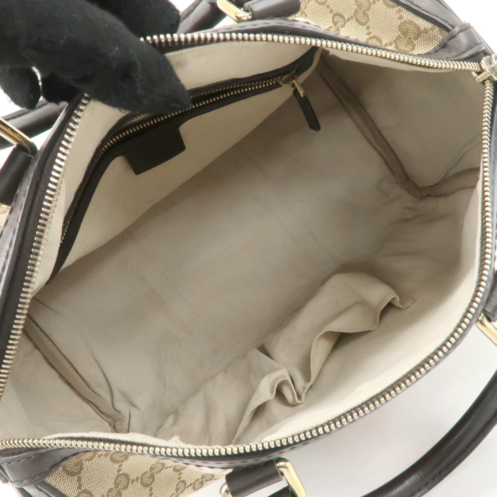 GUCCI Sherry GG Canvas Leather 2Way Bag Boston Bag Beige 247205 Used