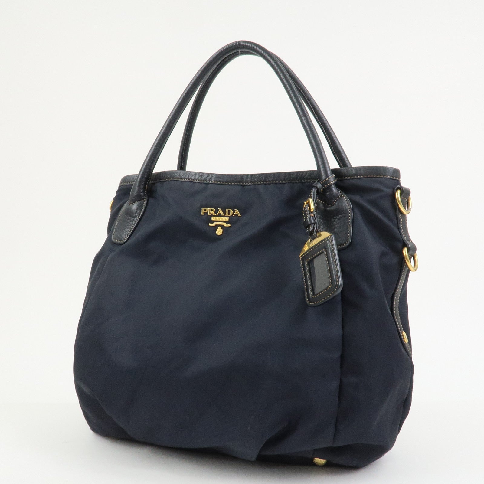PRADA Logo Nylon Leather 2Way Bag Shoulder Bag Hand Bag Navy BR4420