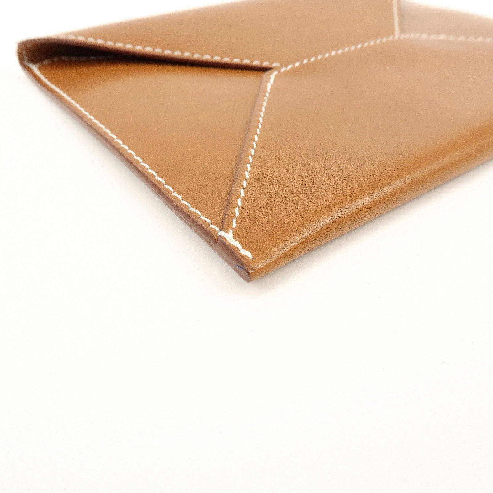 Hermes Enveloppe Box Calf Leather Card Case A Stamped Tan Brown