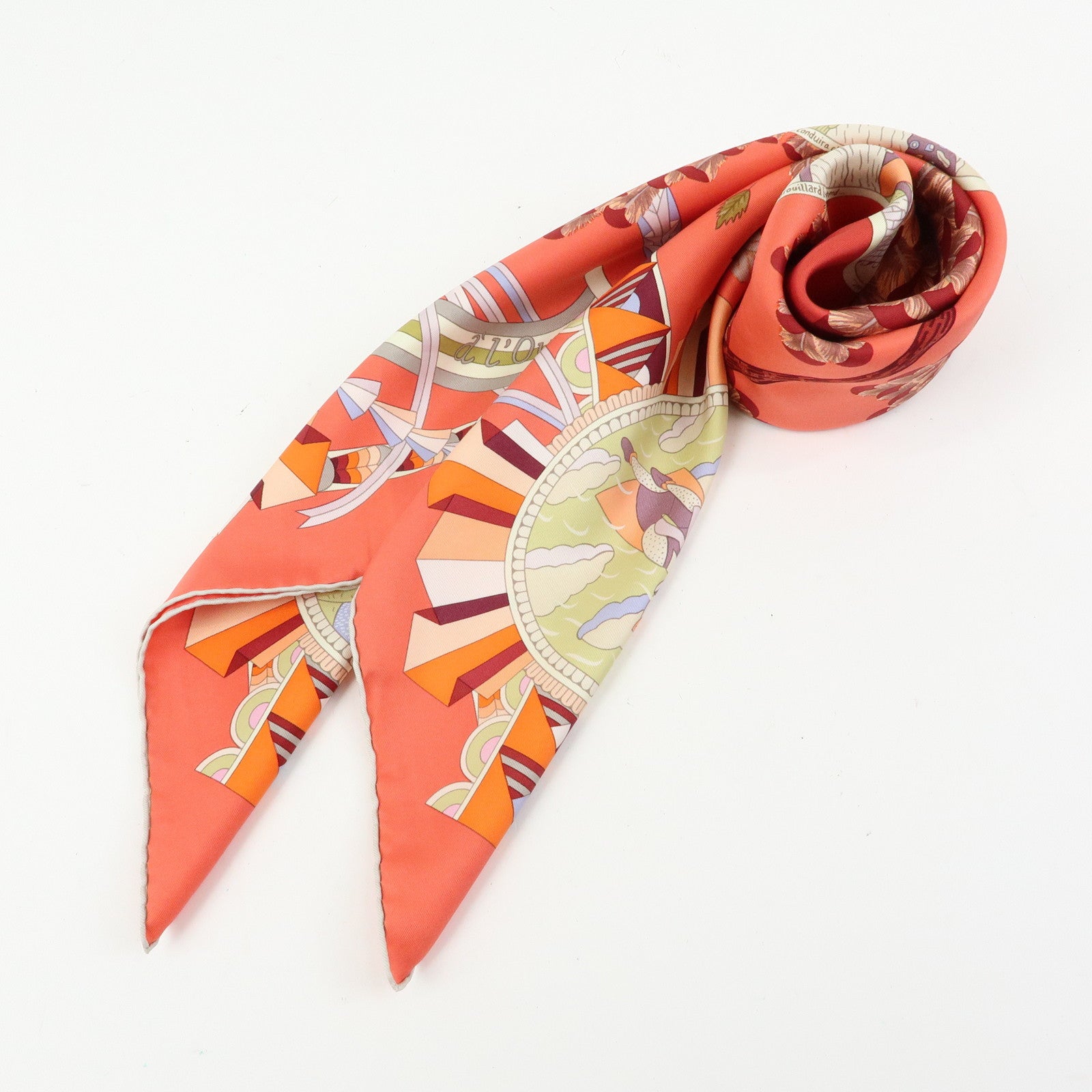 HERMES Carre 90 Silk 100% Scarf L' OMBRELLE MAGIQUE Umbrella Pink