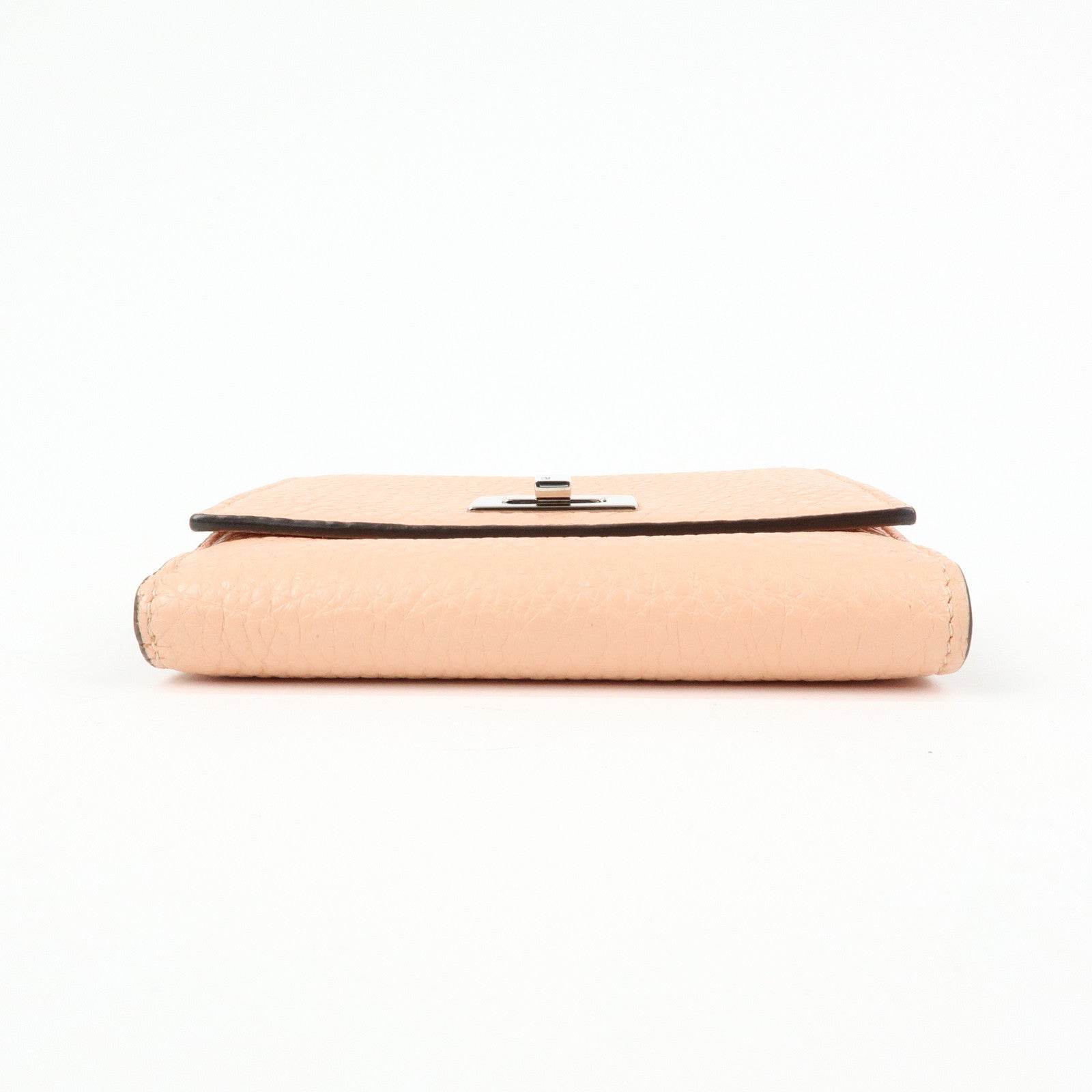 FENDI Selleria Leather Tri-fold Compact Wallet Pink Beige 8M0438