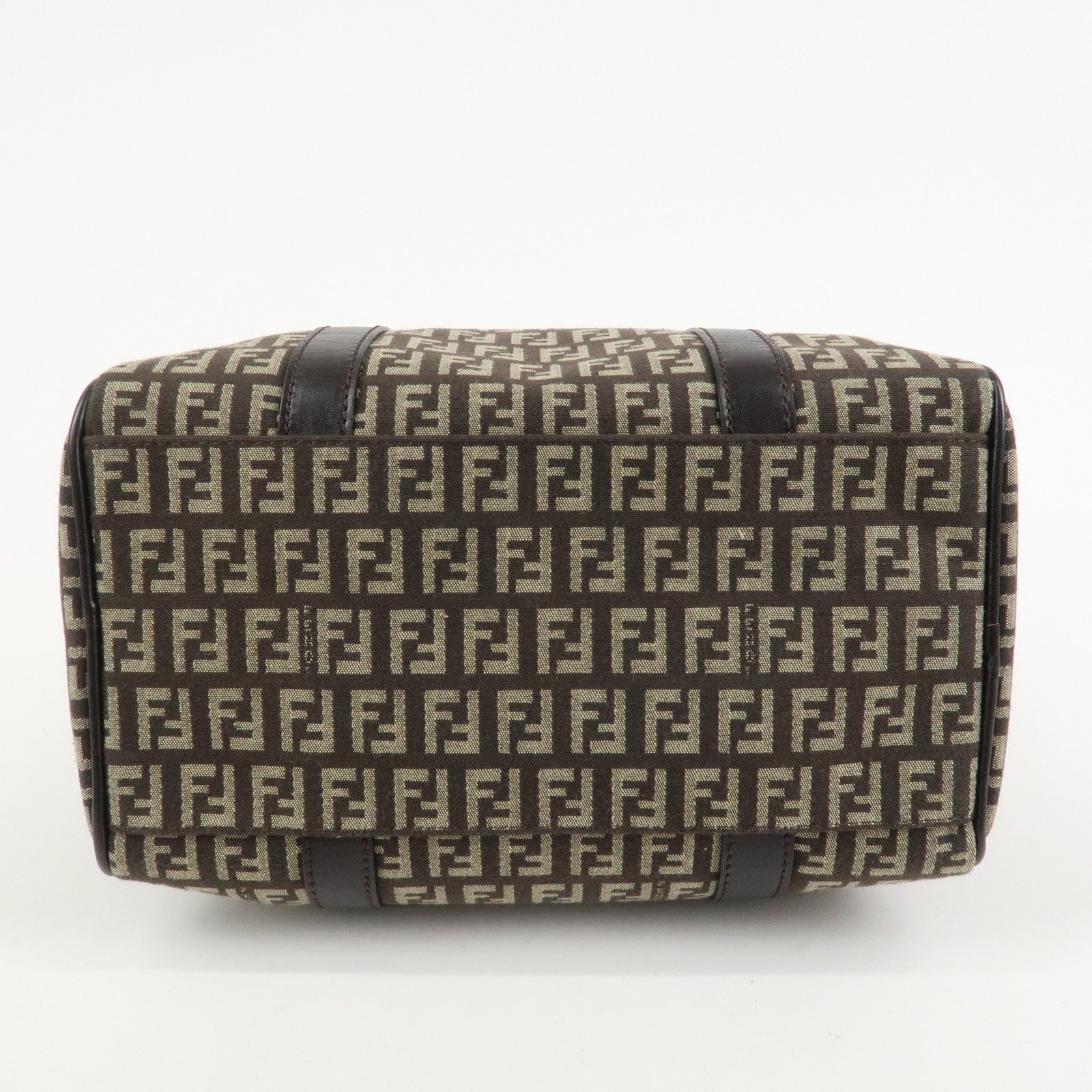 FENDI Zucchino Canvas Leather Hand Bag Boston Bag Brown 8BL068