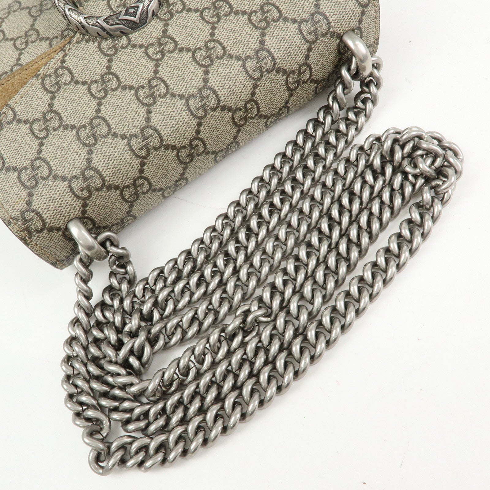 GUCCI Dionysus GG Supreme Suede Shoulder Bag Beige Brown 421970