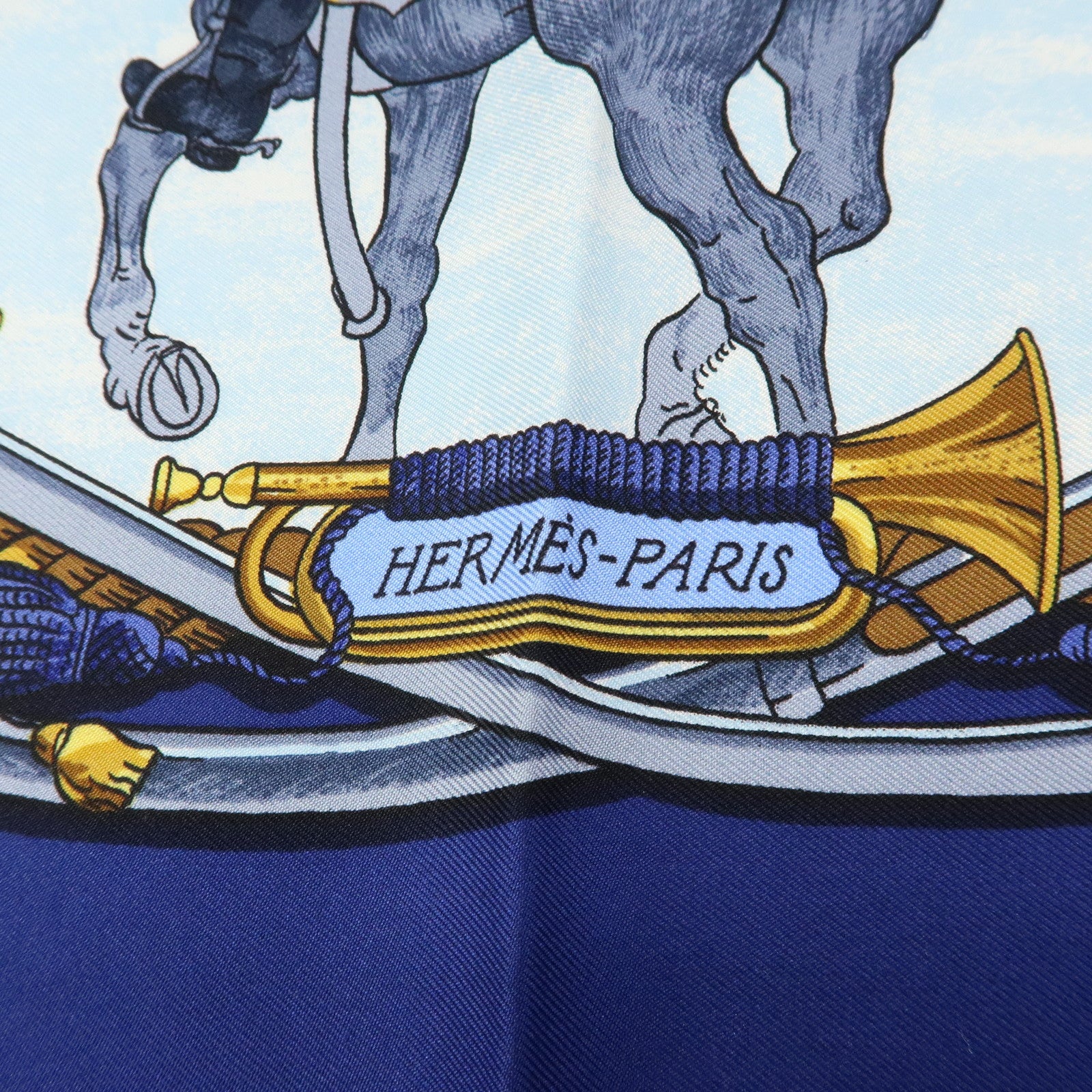HERMES Carre 90 Silk 100% MARINE ET CAVALERIE Scarf