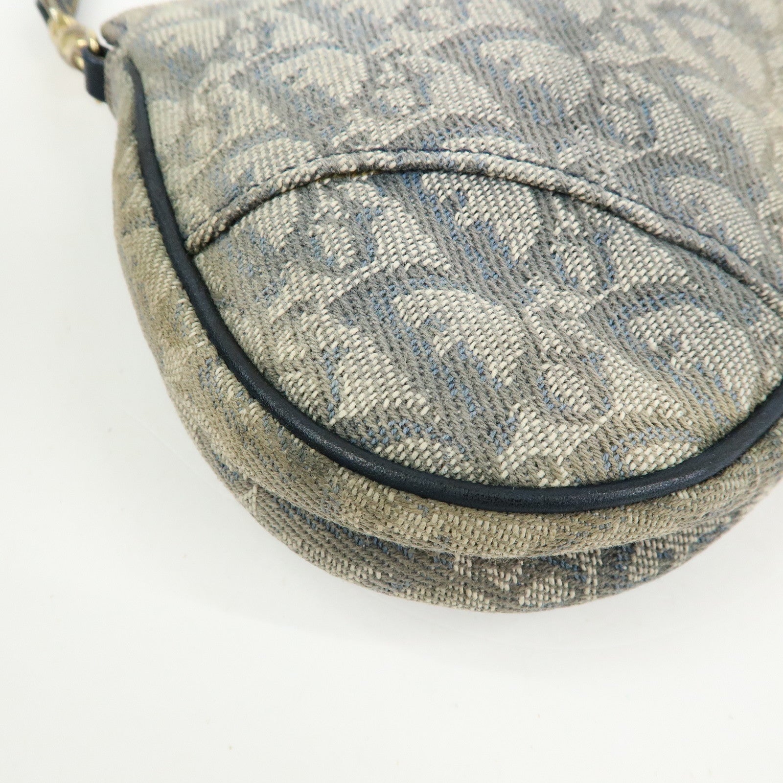 Christian Dior Saddle Trotter Jacquard Leather Shoulder Bag Navy