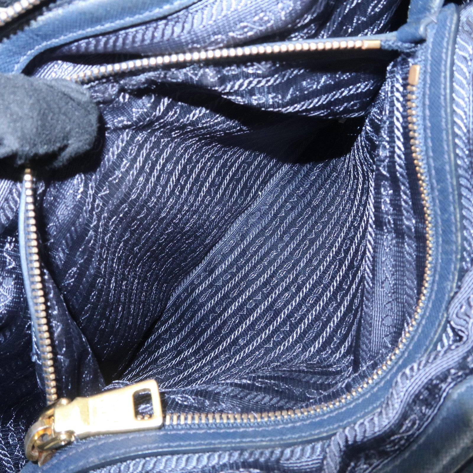 PRADA Nylon Saffiano Leather Shoulder Bag Tote Bag Navy