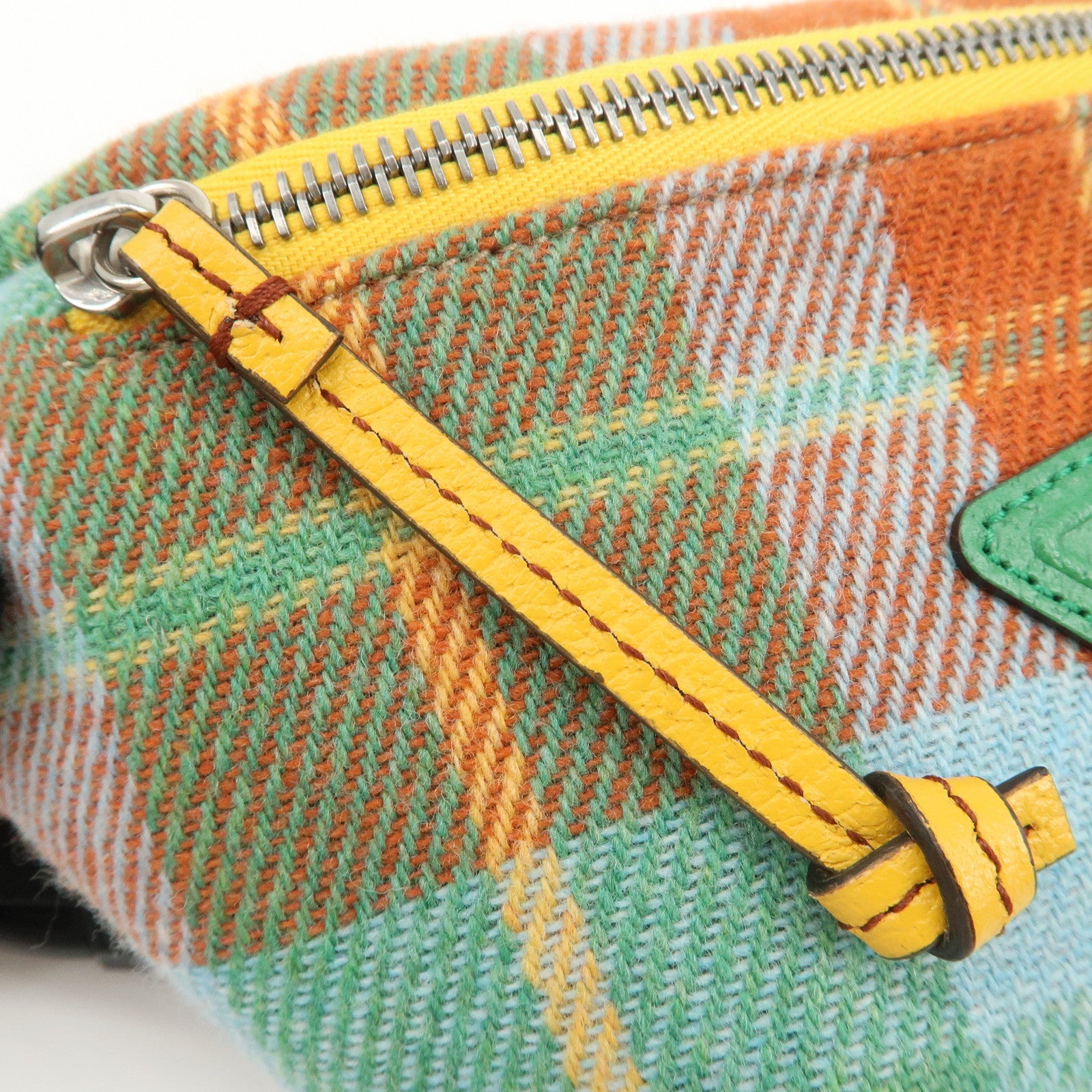 GUCCI Children's Wool Leather Body Bag Waist Bag Brown Green 502095