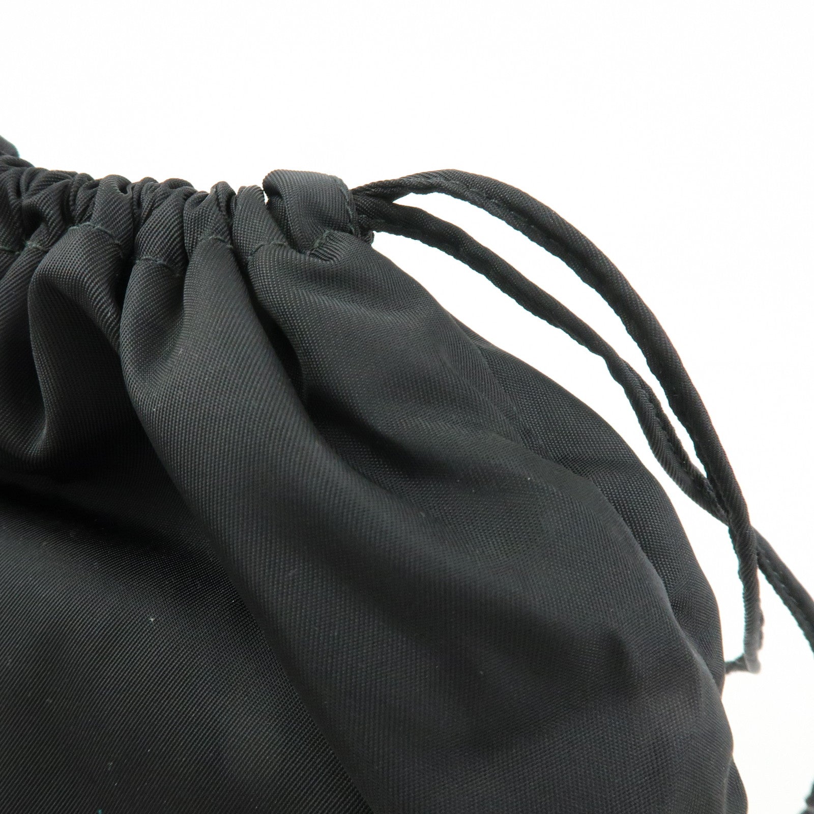 PRADA Triangle Logo Nylon Saffiano Leather Drawstring Pouch Black