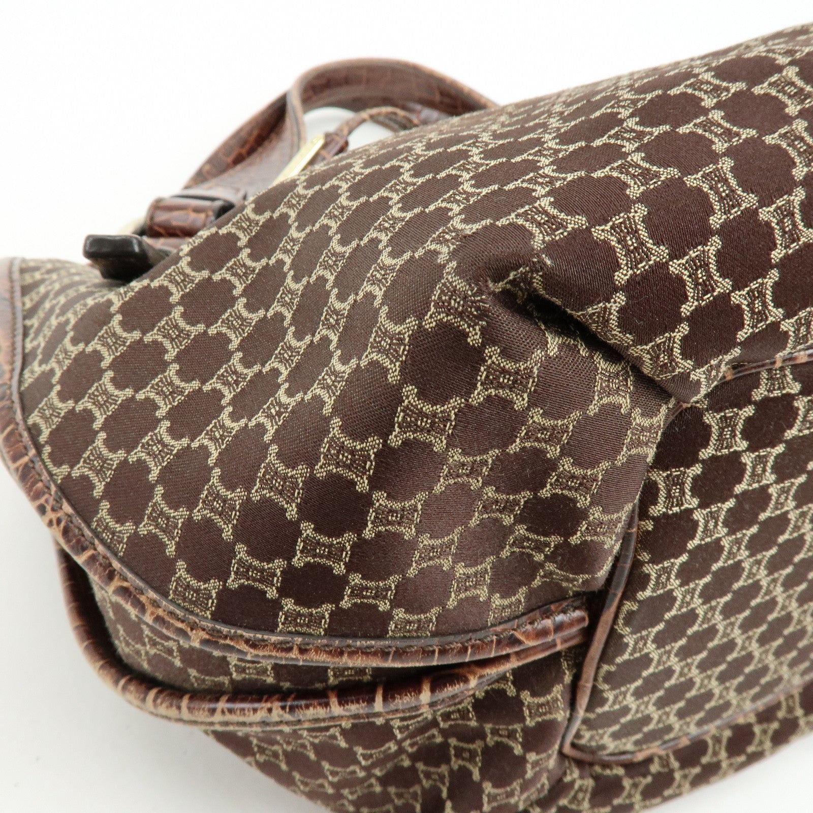 CELINE Macadam Bittersweet Canvas Leather Shoulder Bag Brown