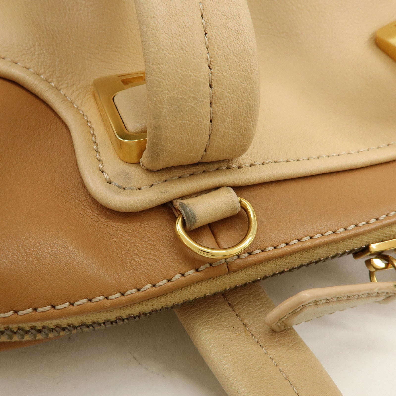 FENDI Leather Chameleon 2Way Hand Bag Shoulder Bag Beige 8BL114