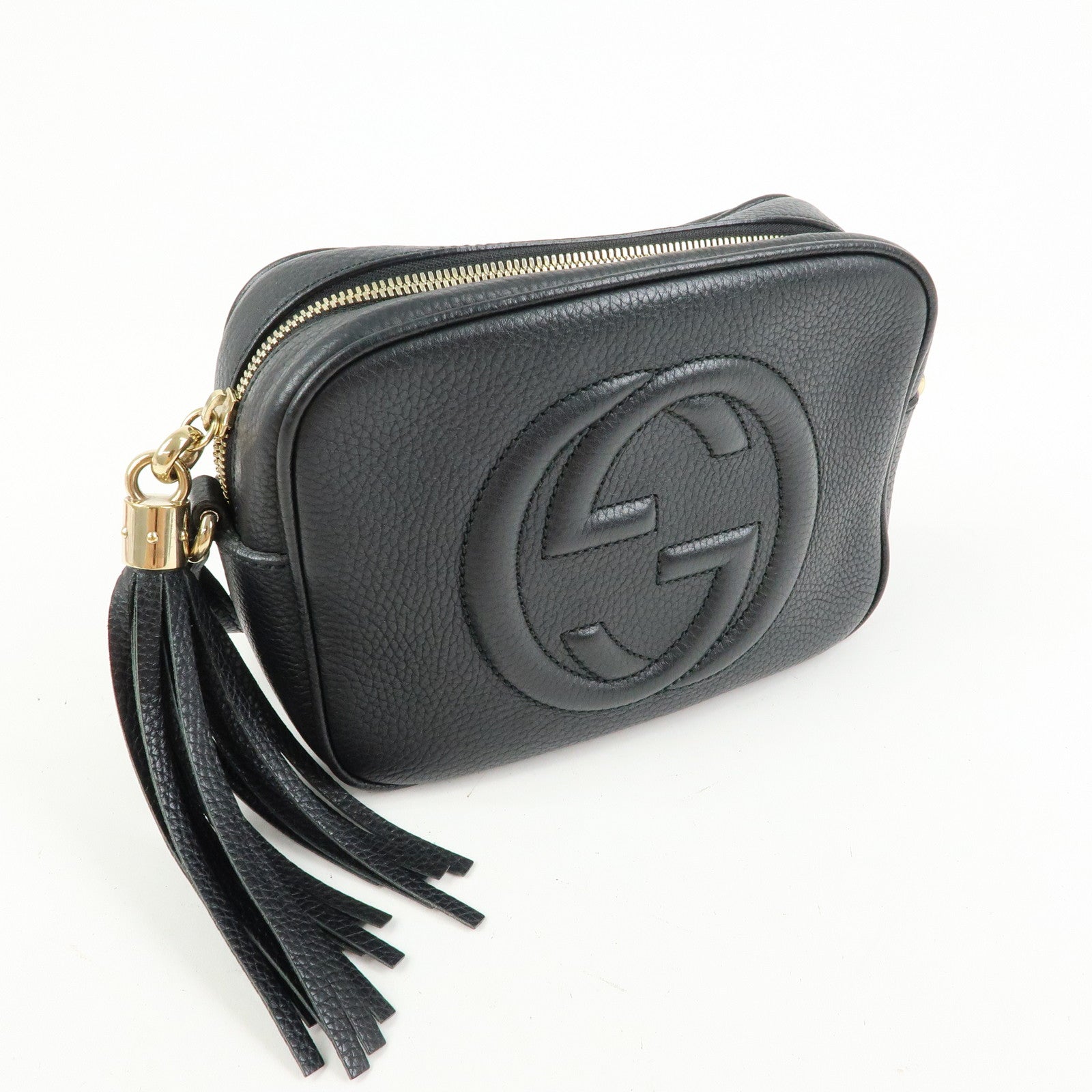 GUCCI SOHO Interlocking G Leather Shoulder Bag Black 308364