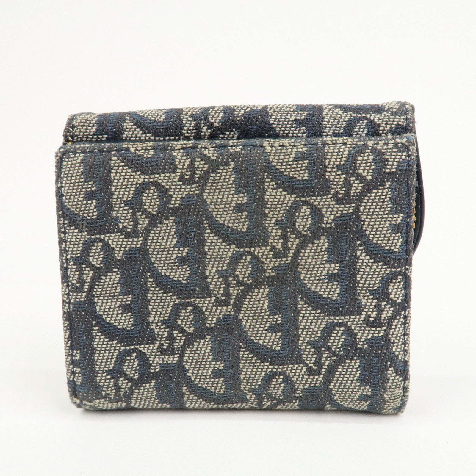 Christian Dior Trotter Saddle Canvas Leather Compact Wallet Navy