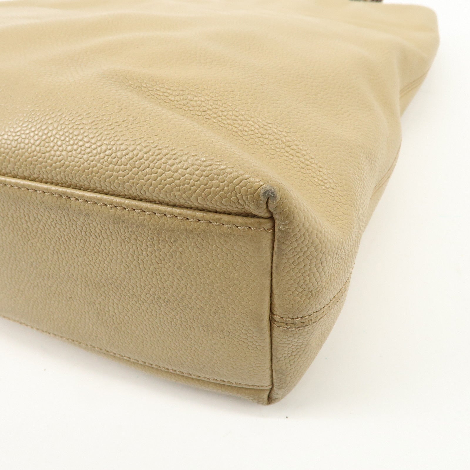 CHANEL COCO Mark Leather Chain Shoulder Bag Hand Bag Beige Used