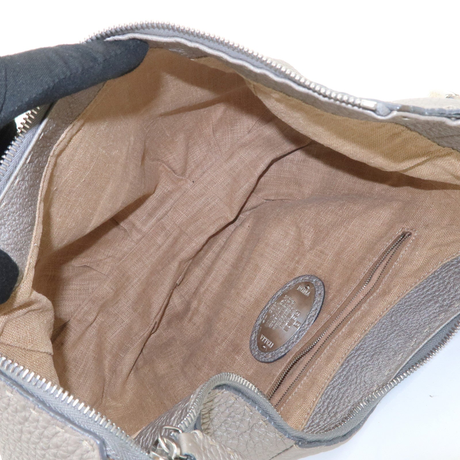 FENDI Selleria Leather Shoulder Bag Hand Bag Gray 8BR618