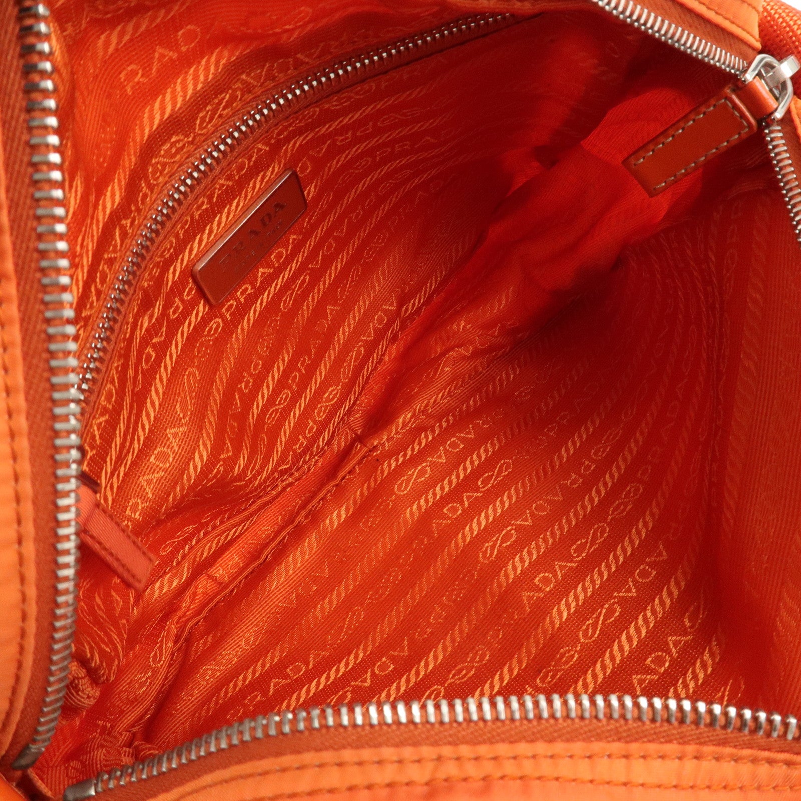 PRADA Triangle Logo Leather Nylon Shoulder Bag Orange Used