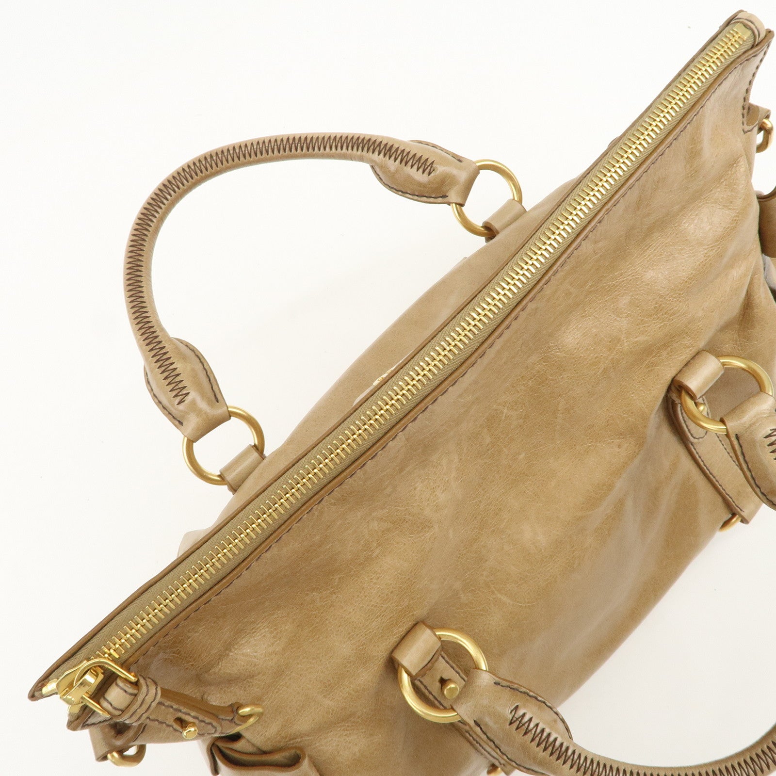 MIU MIU Leather Ribbon 2Way Bag Hand Bag Shoulder Bag Beige RT0365