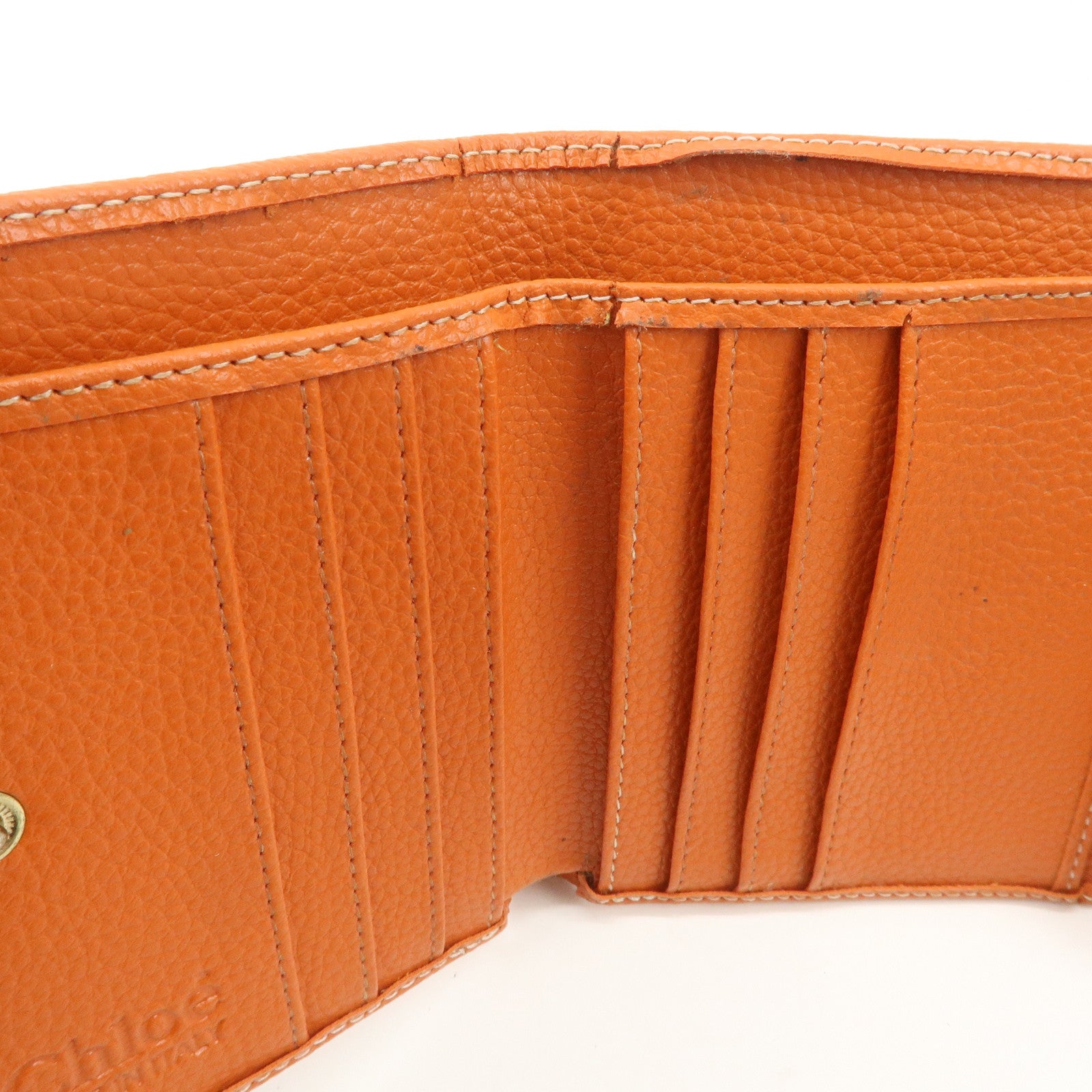 Chloe Leather Tri-fold Compact Wallet Studs Orange