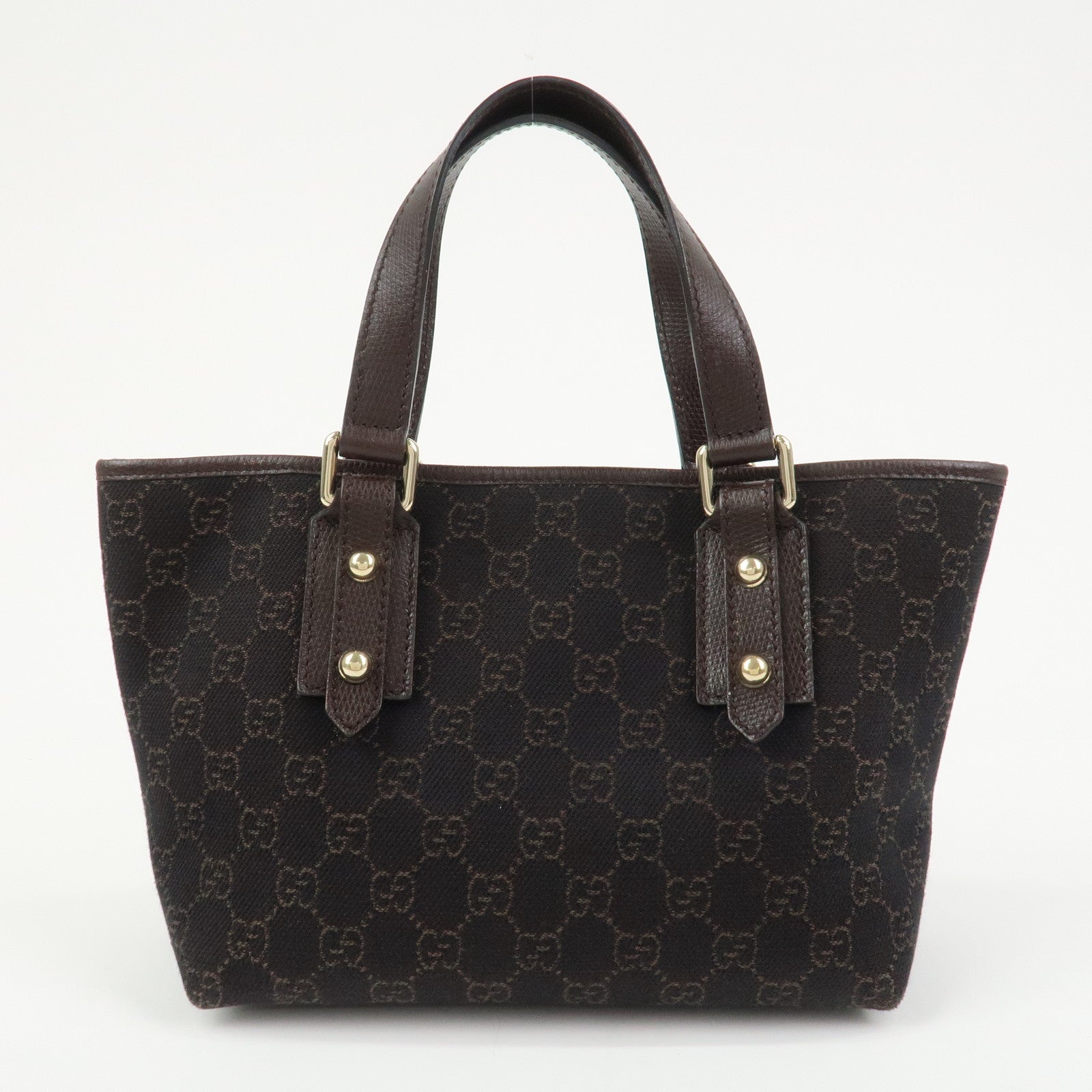GUCCI Logo GG Canvas Leather Hand Bag Tote Bag Dark Brown 240017