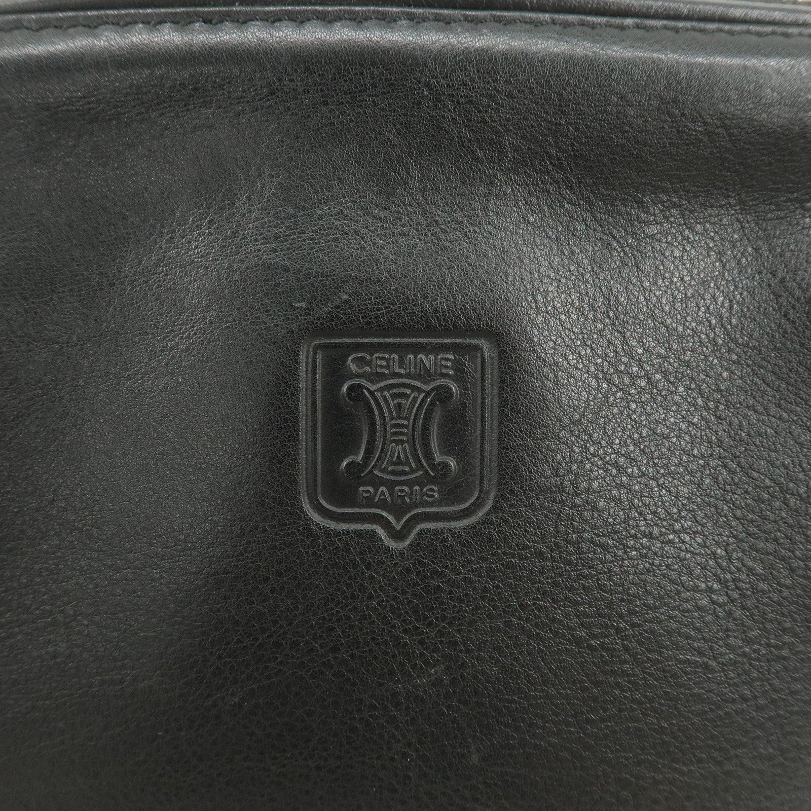 CELINE Logo Leather Pouch Cosmetic Pouch Black Used