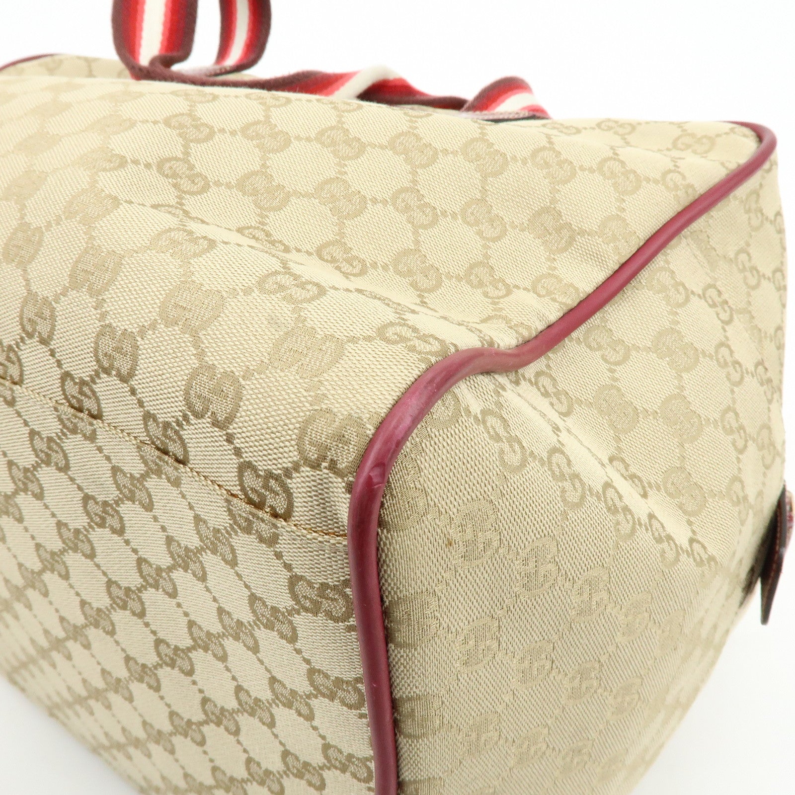 GUCCI GG Canvas Leather Boston Bag Shoulder Bag Beige Red 153240