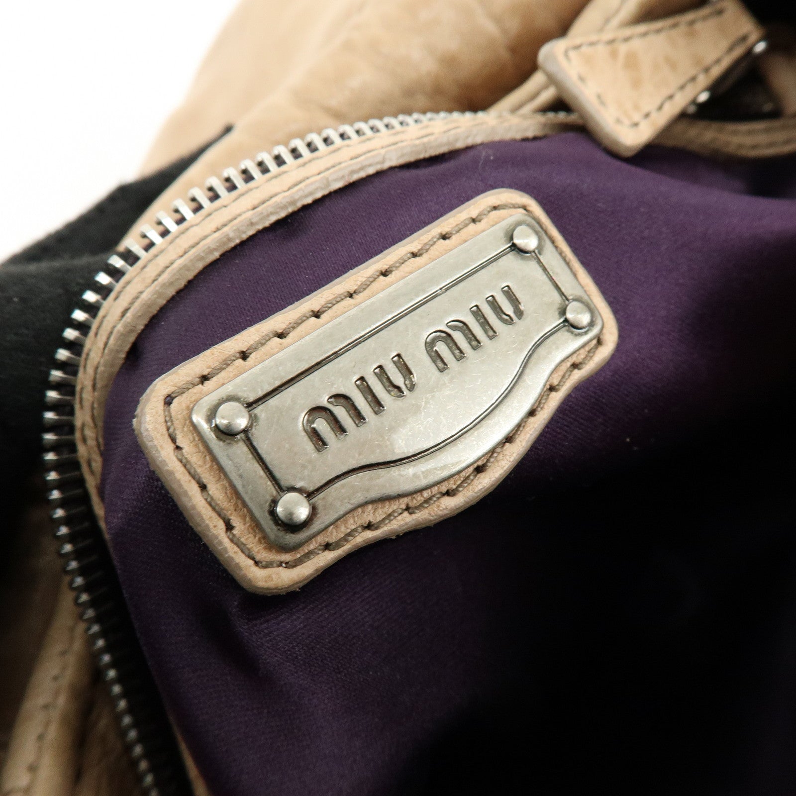 MIU MIU Leather 2Way Bag Hand Bag Shoulder Bag Brown Crystal