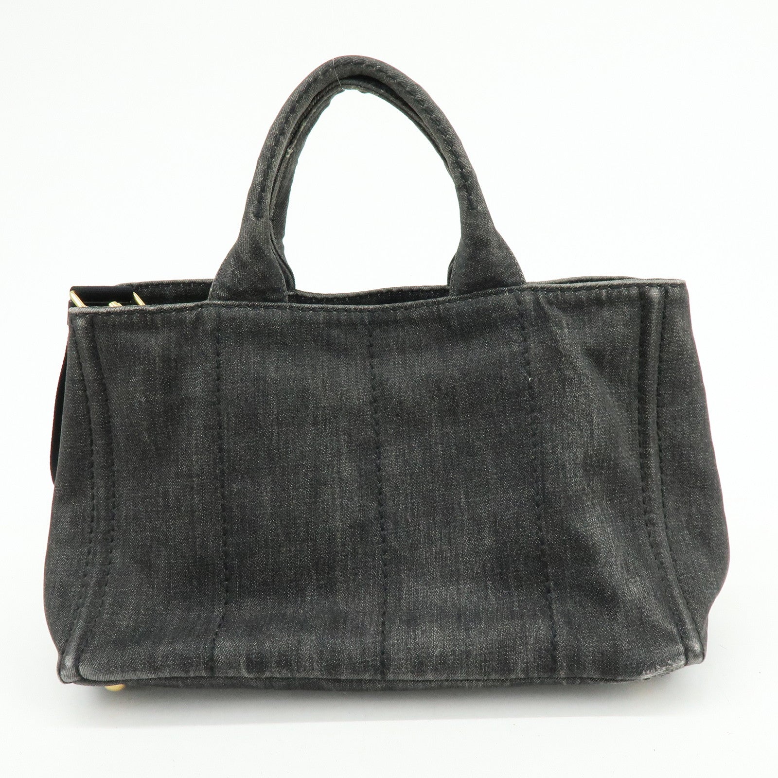 PRADA Canapa Denim Tote Bag Hand Bag Black 1BG642