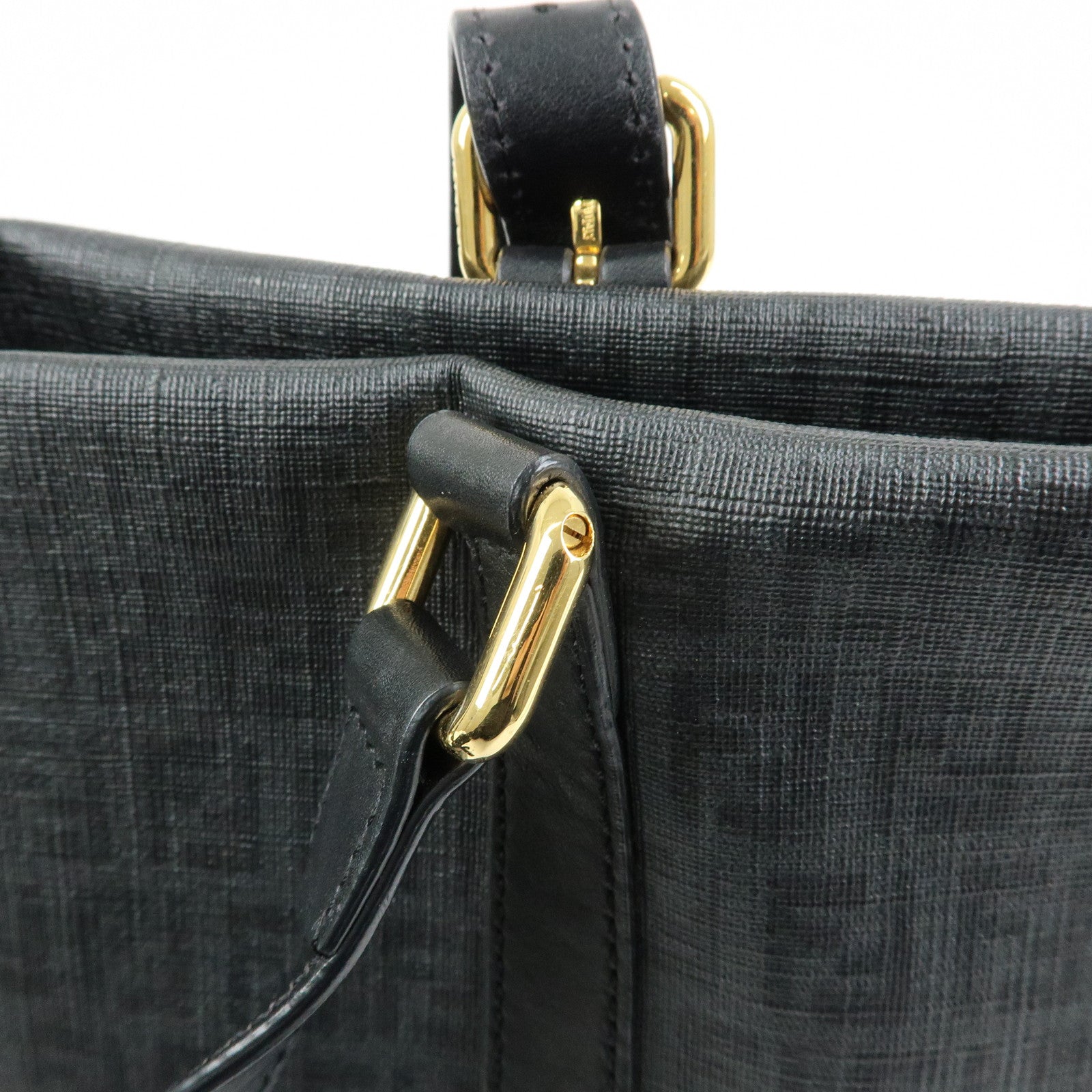 FENDI Zucchino PVC Leather Tote Bag Hand Bag Black 8BH215