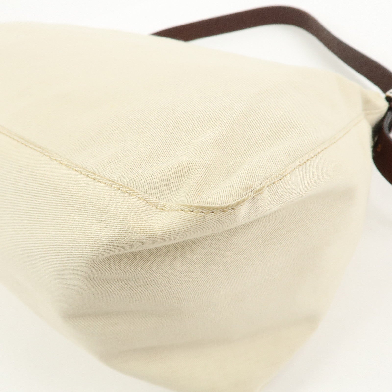 FENDI Mamma Baguette Canvas Leather Shoulder Bag Ivory Brown 26325