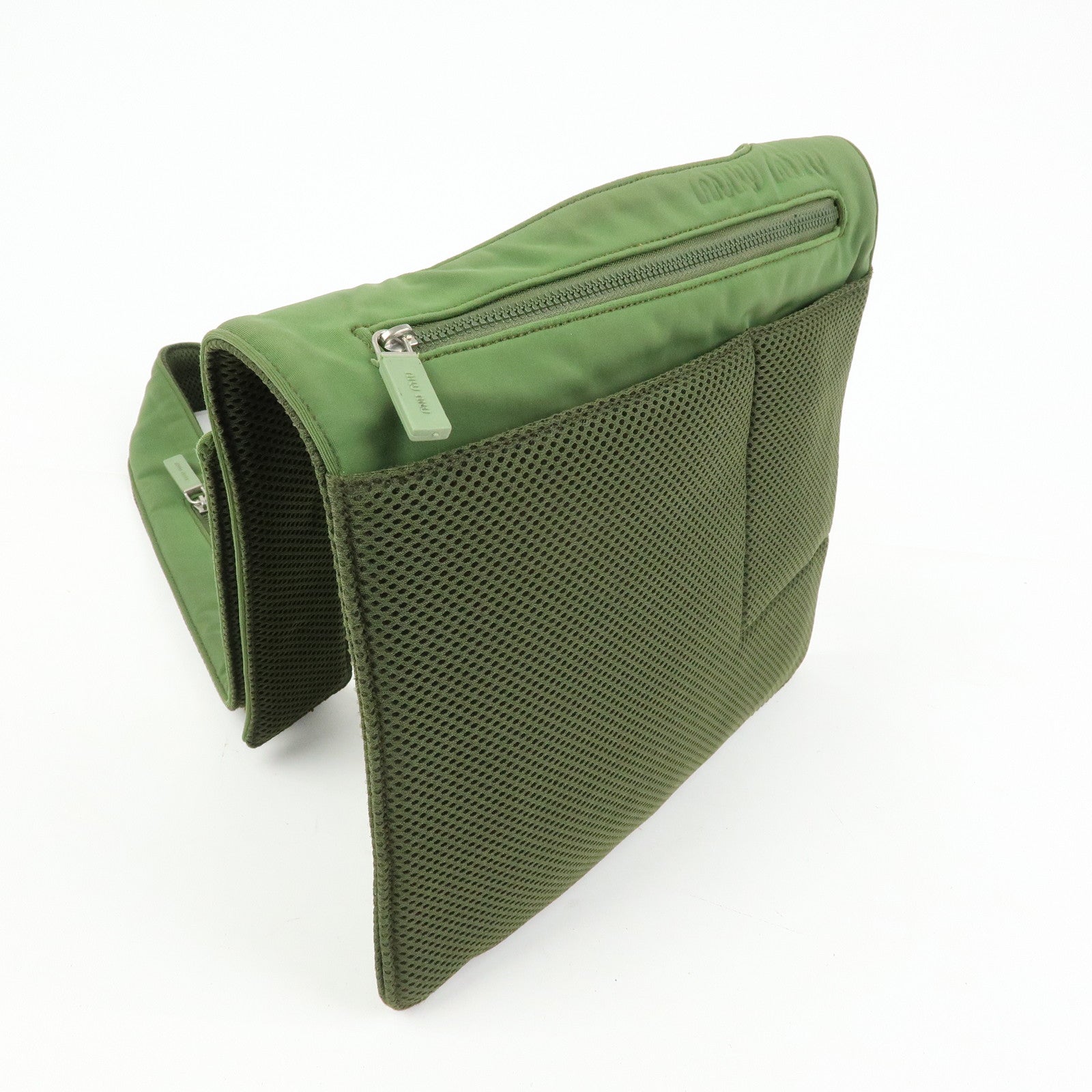 MIU MIU 90's Archive Chest Ring Mesh Nylon Shoulder Bag Khaki