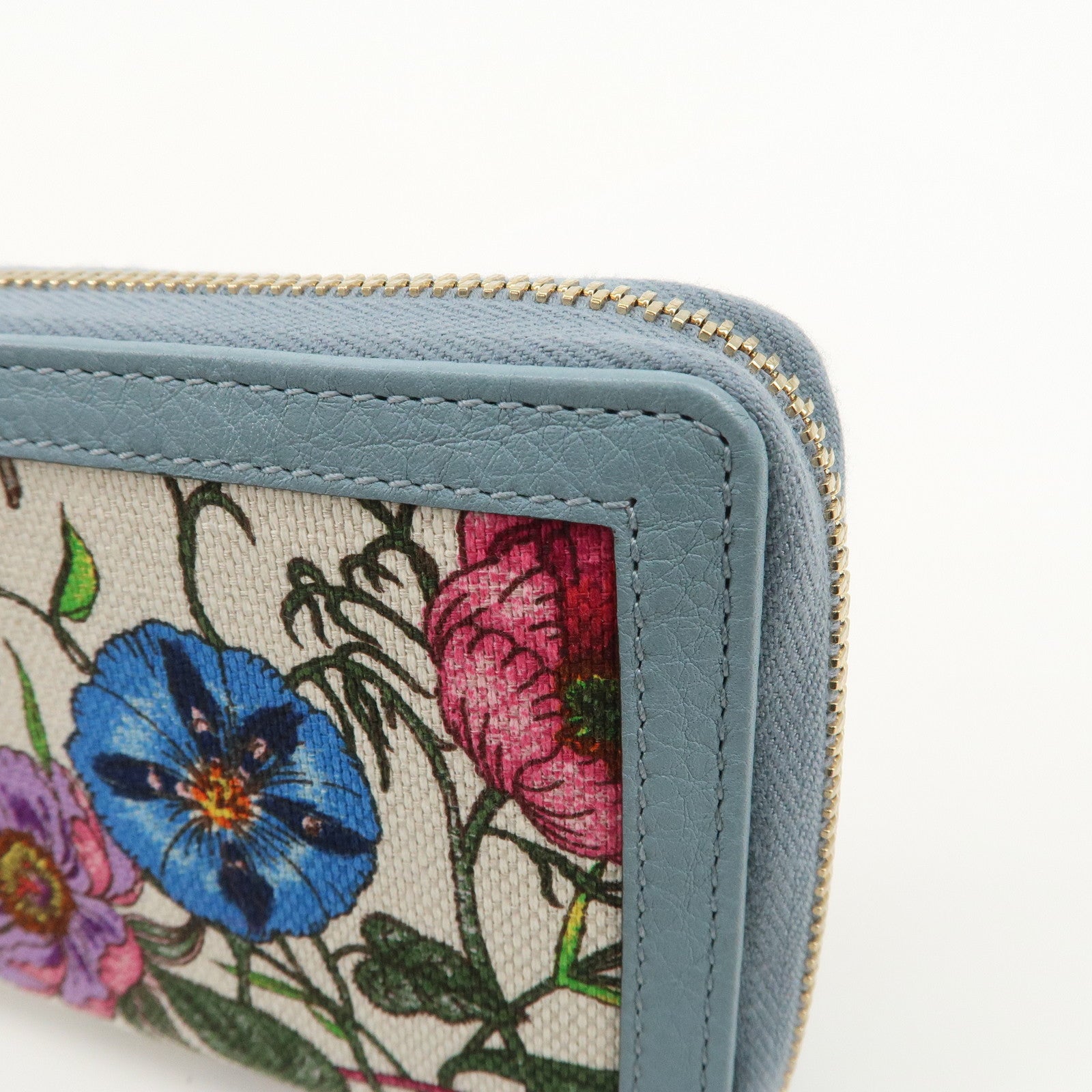 GUCCI Flora Bamboo Canvas Leather Round Zippy Long Wallet 356708