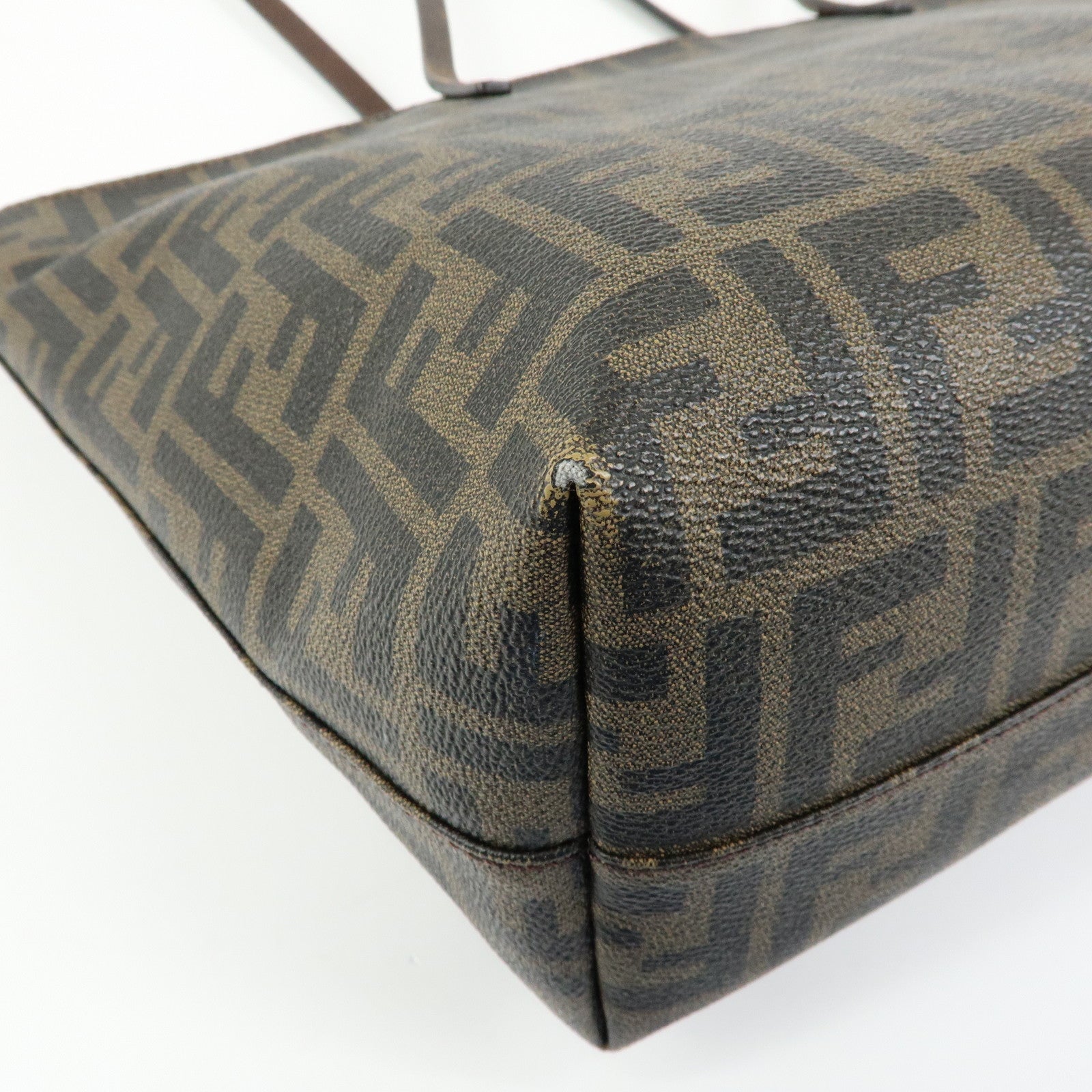 FENDI Zucca PVC Leather Tote Bag Shoulder Bag Brown Black 8BH198