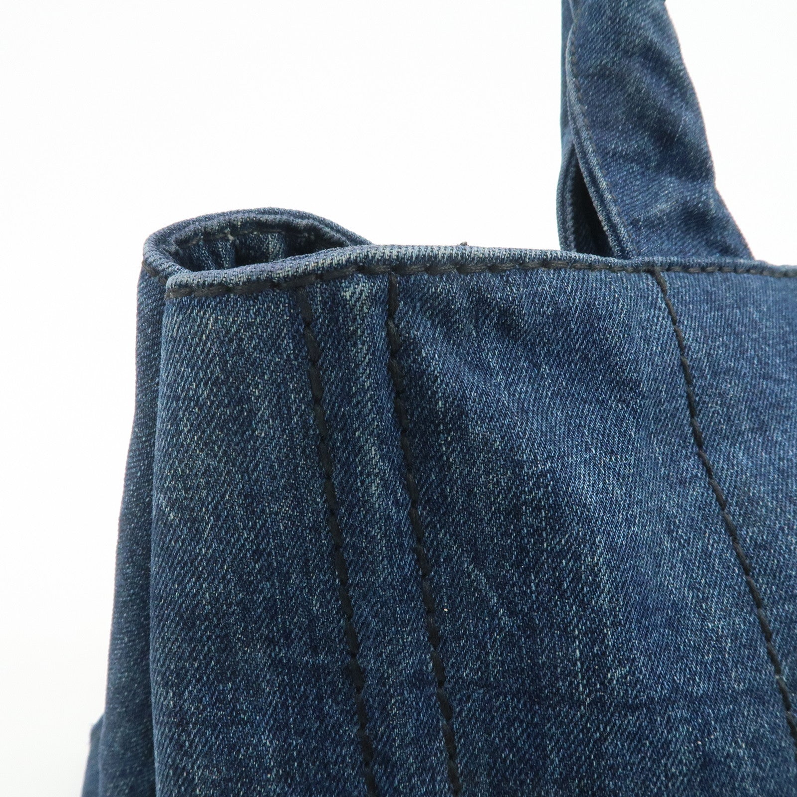 PRADA Triangle Logo Canapa Denim Tote Bag Hand Bag B1877B